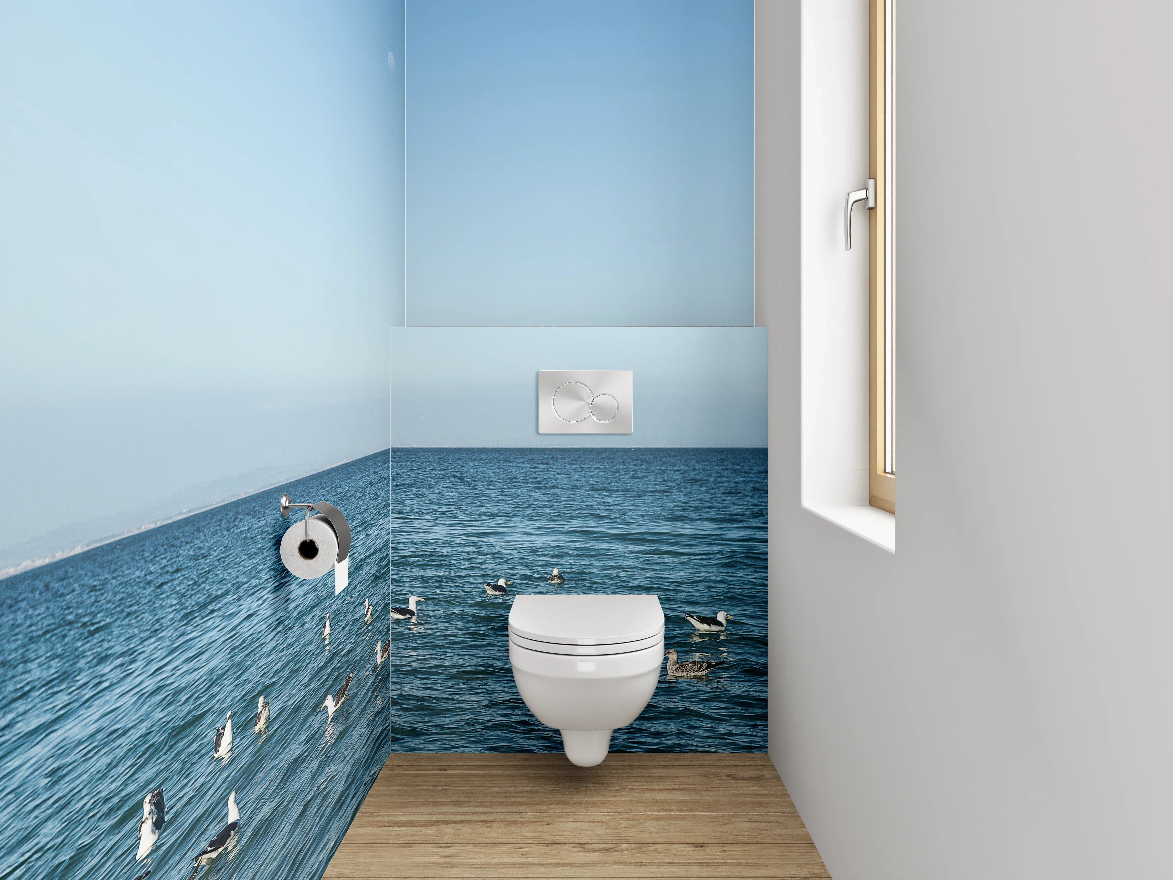 WC-Rückwand - Möwen auf dem Meer – maritime Ruhe