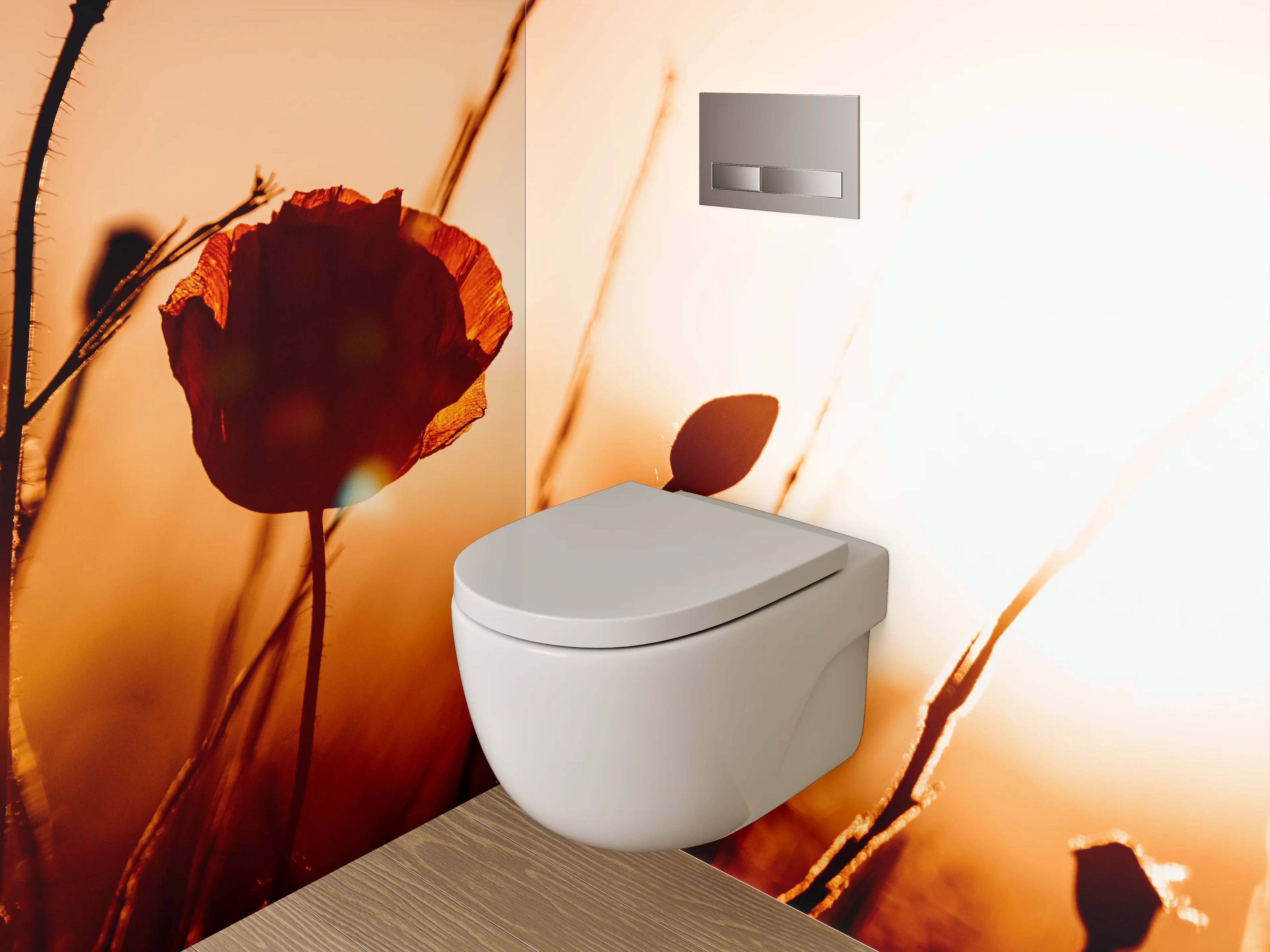 WC-Rückwand - Mohnblume im Sonnenuntergang