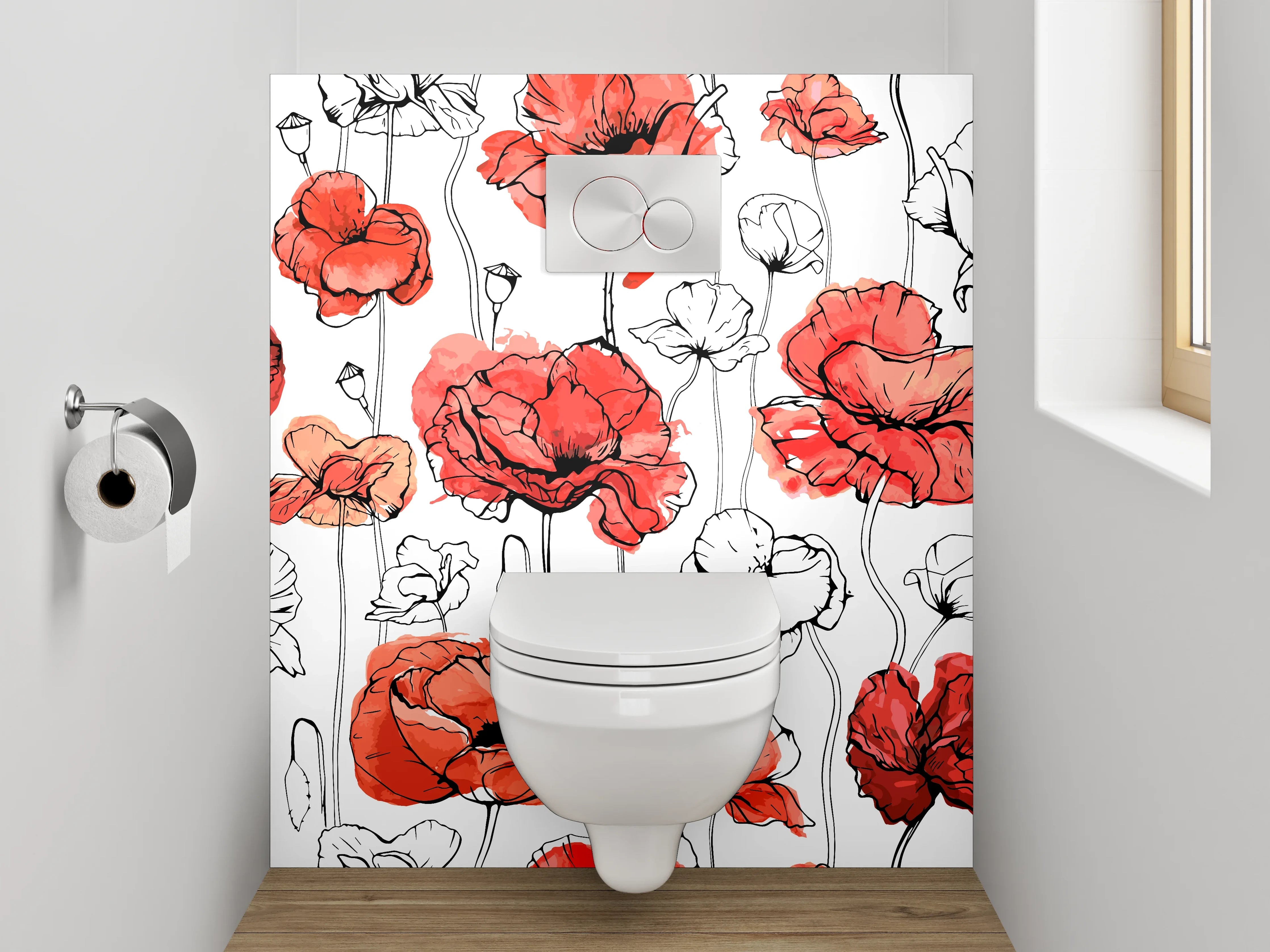 WC-Rückwand - Mohnblumen Aquarell Illustration