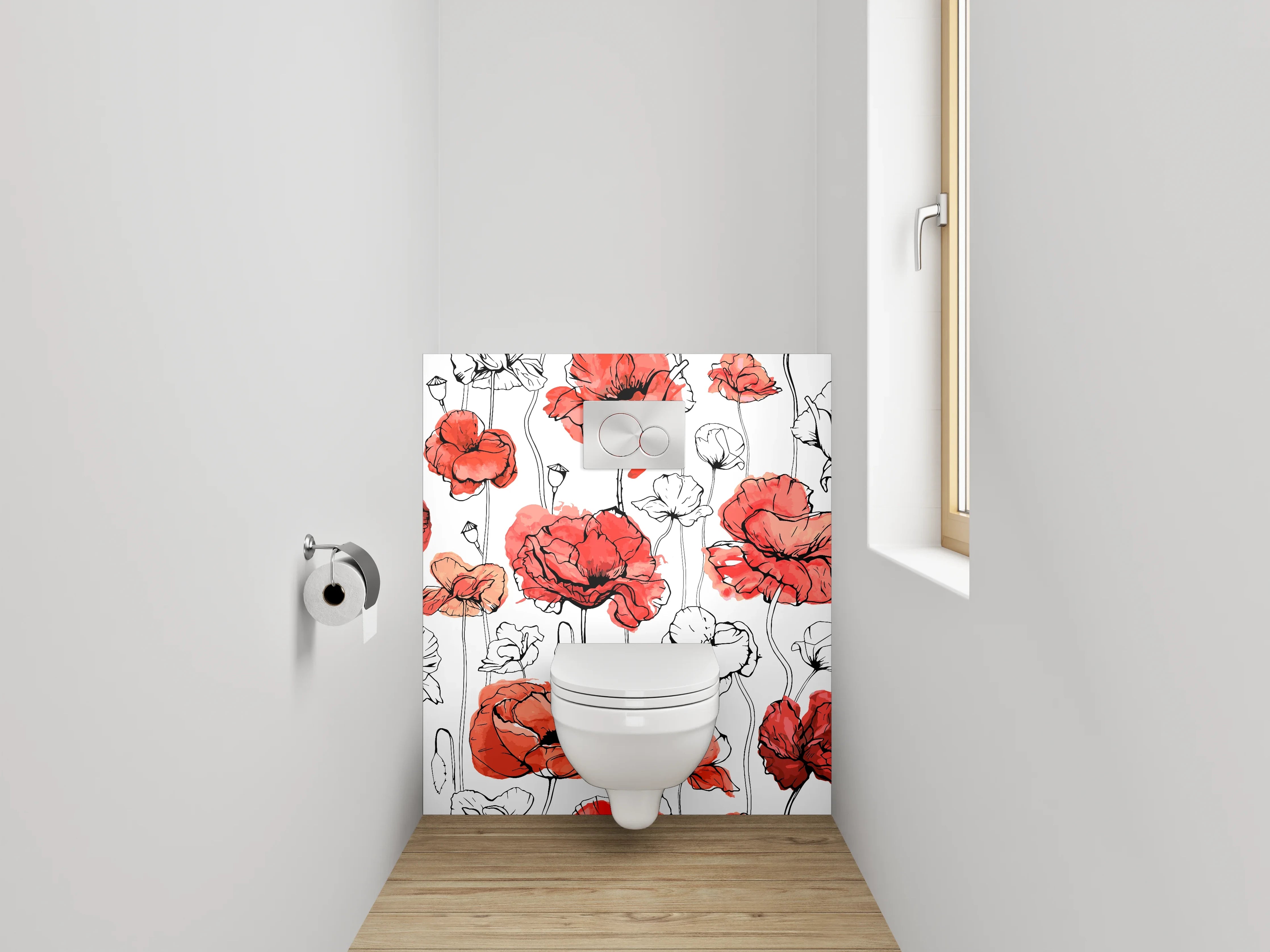 WC-Rückwand - Mohnblumen Aquarell Illustration