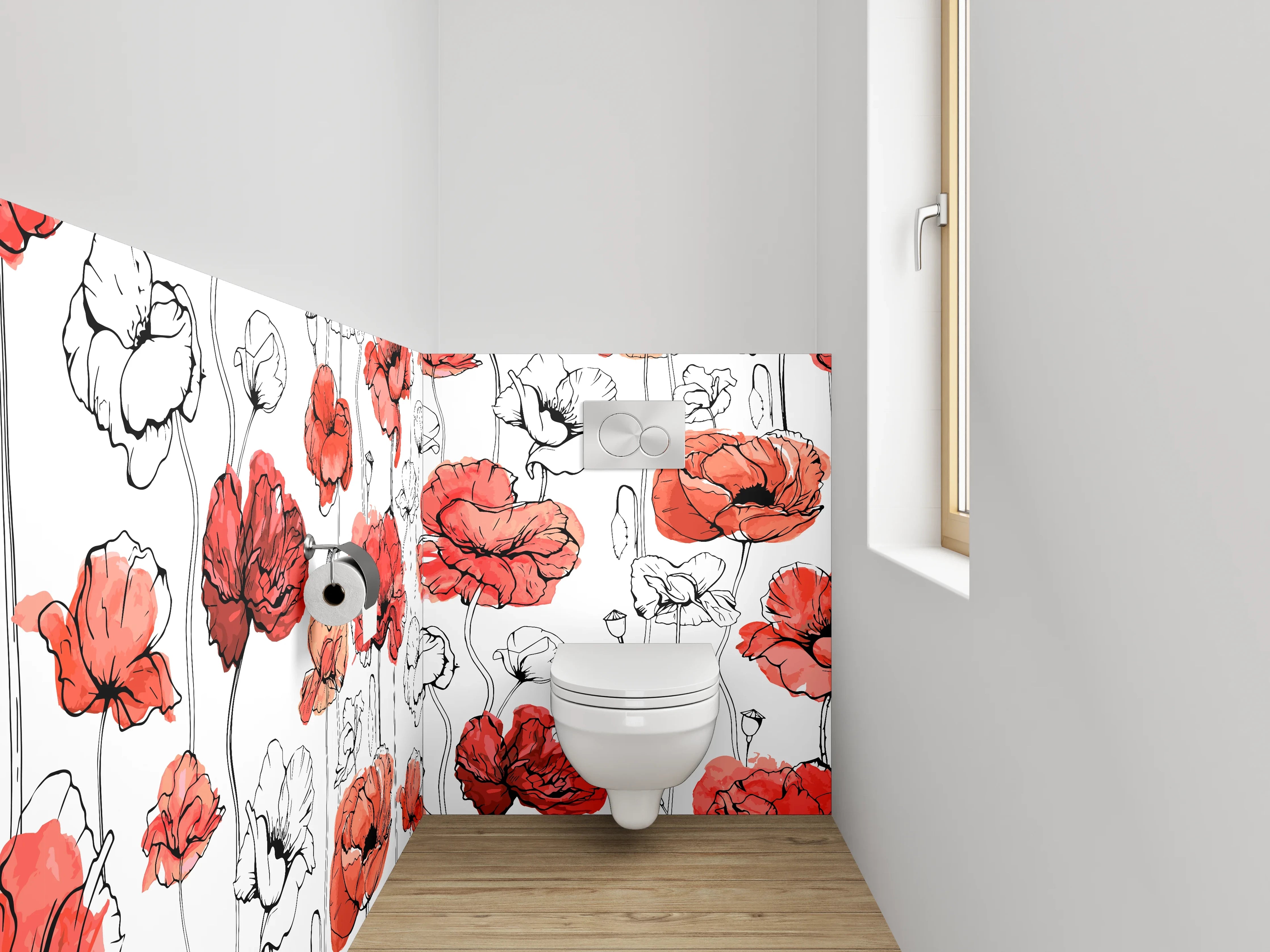 WC-Rückwand - Mohnblumen Aquarell Illustration