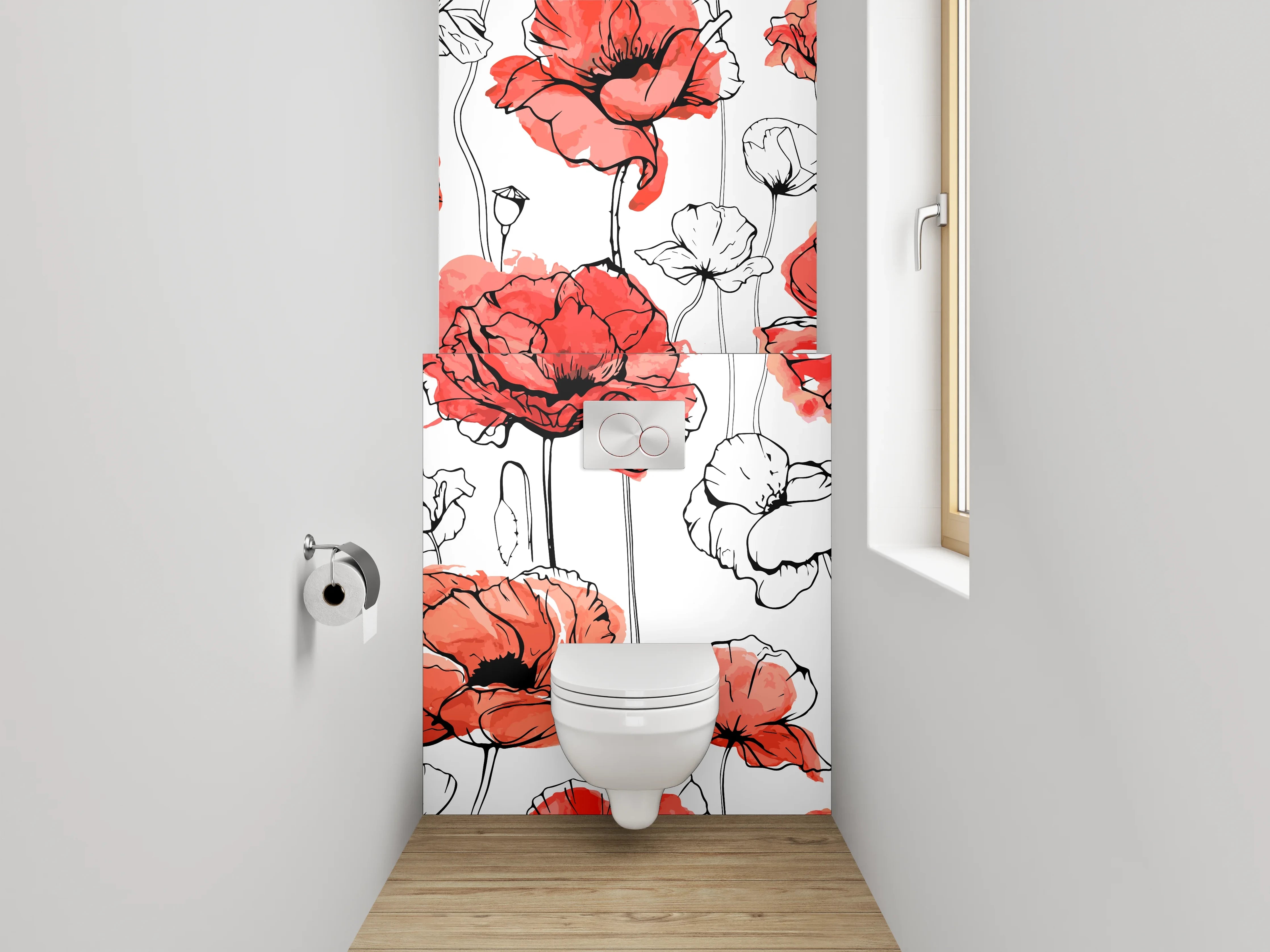 WC-Rückwand - Mohnblumen Aquarell Illustration