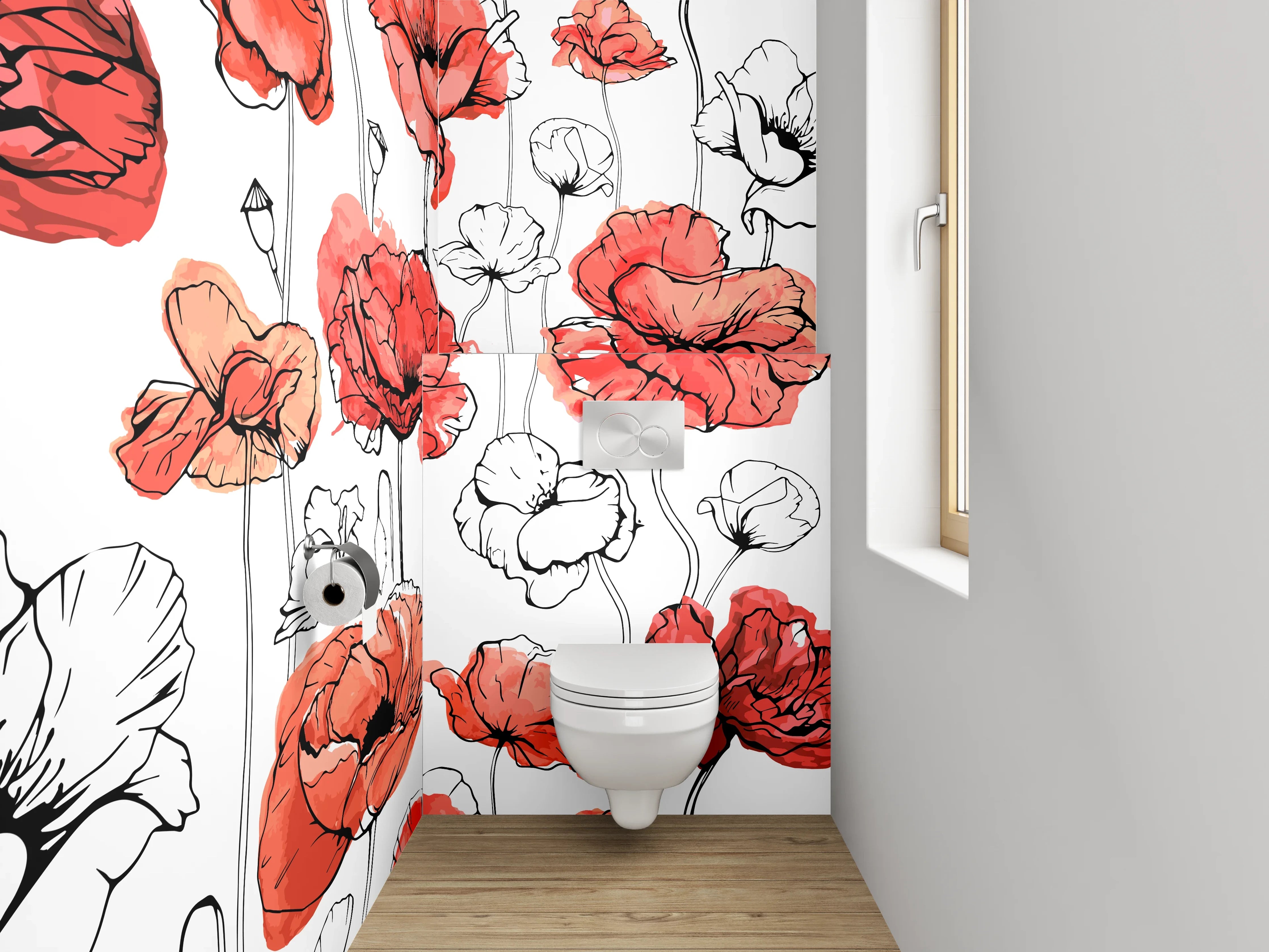 WC-Rückwand - Mohnblumen Aquarell Illustration