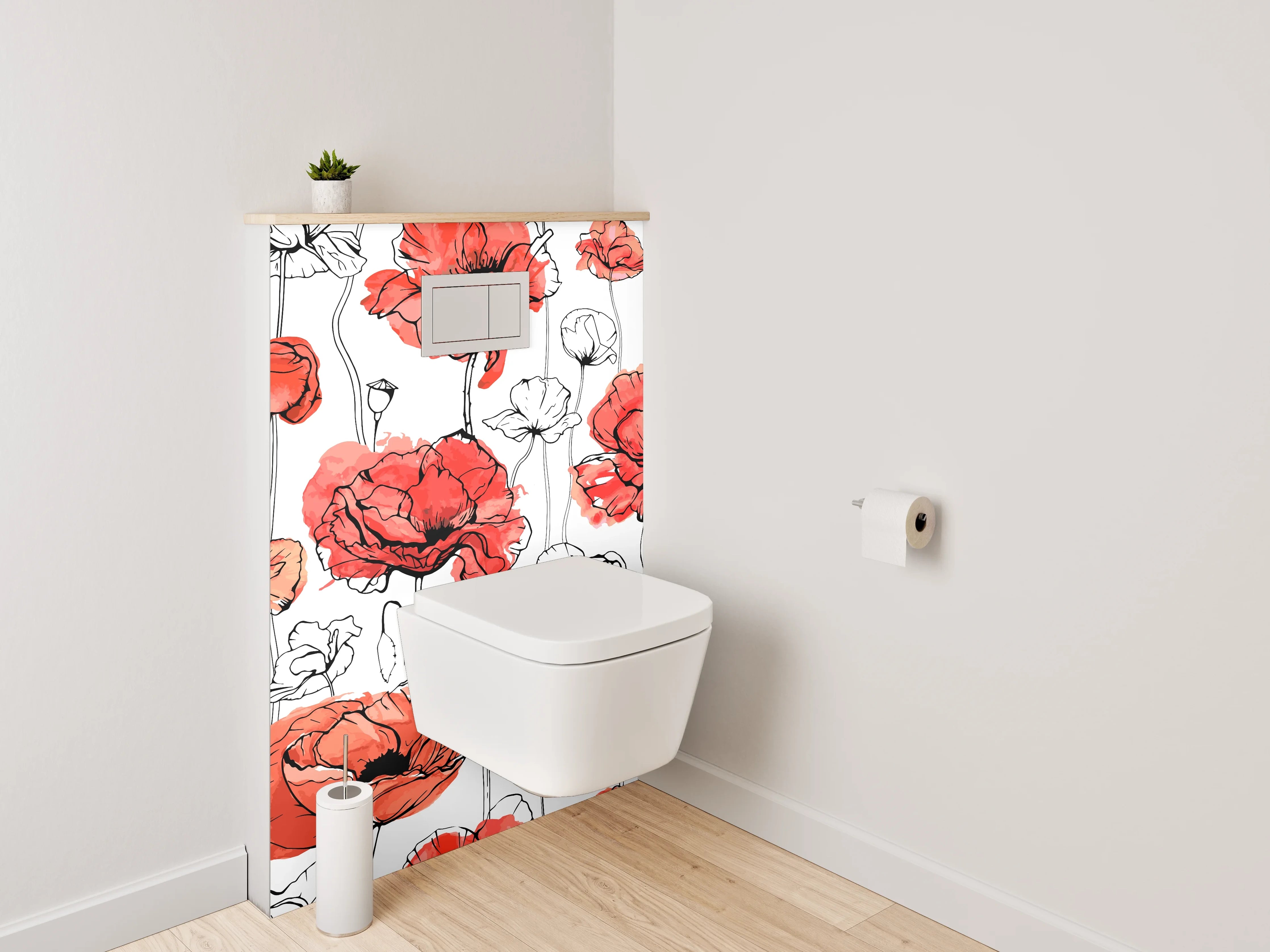 WC-Rückwand - Mohnblumen Aquarell Illustration