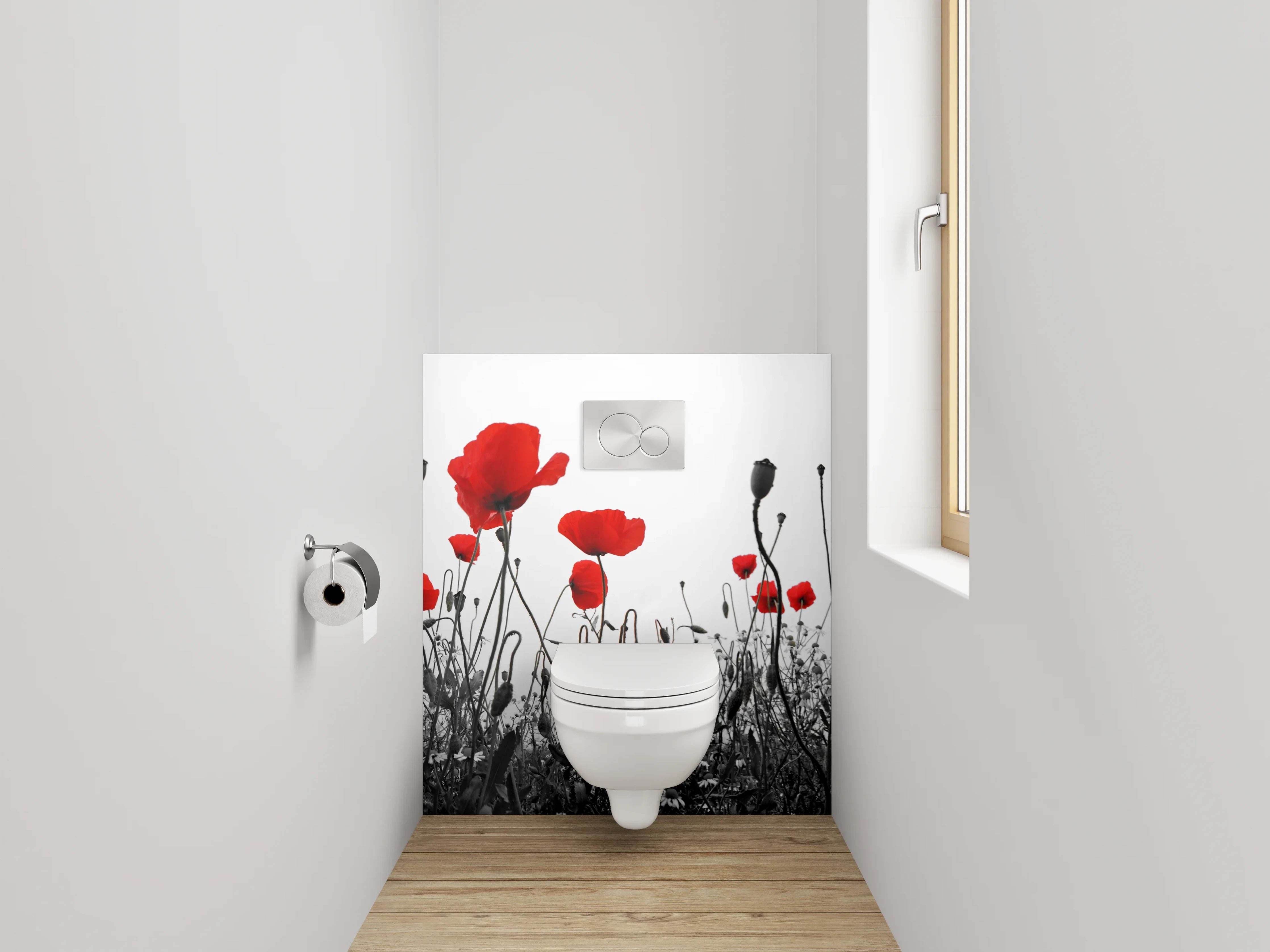 WC-Rückwand - Mohnblumen Schwarz-Weiß Akzent Bild