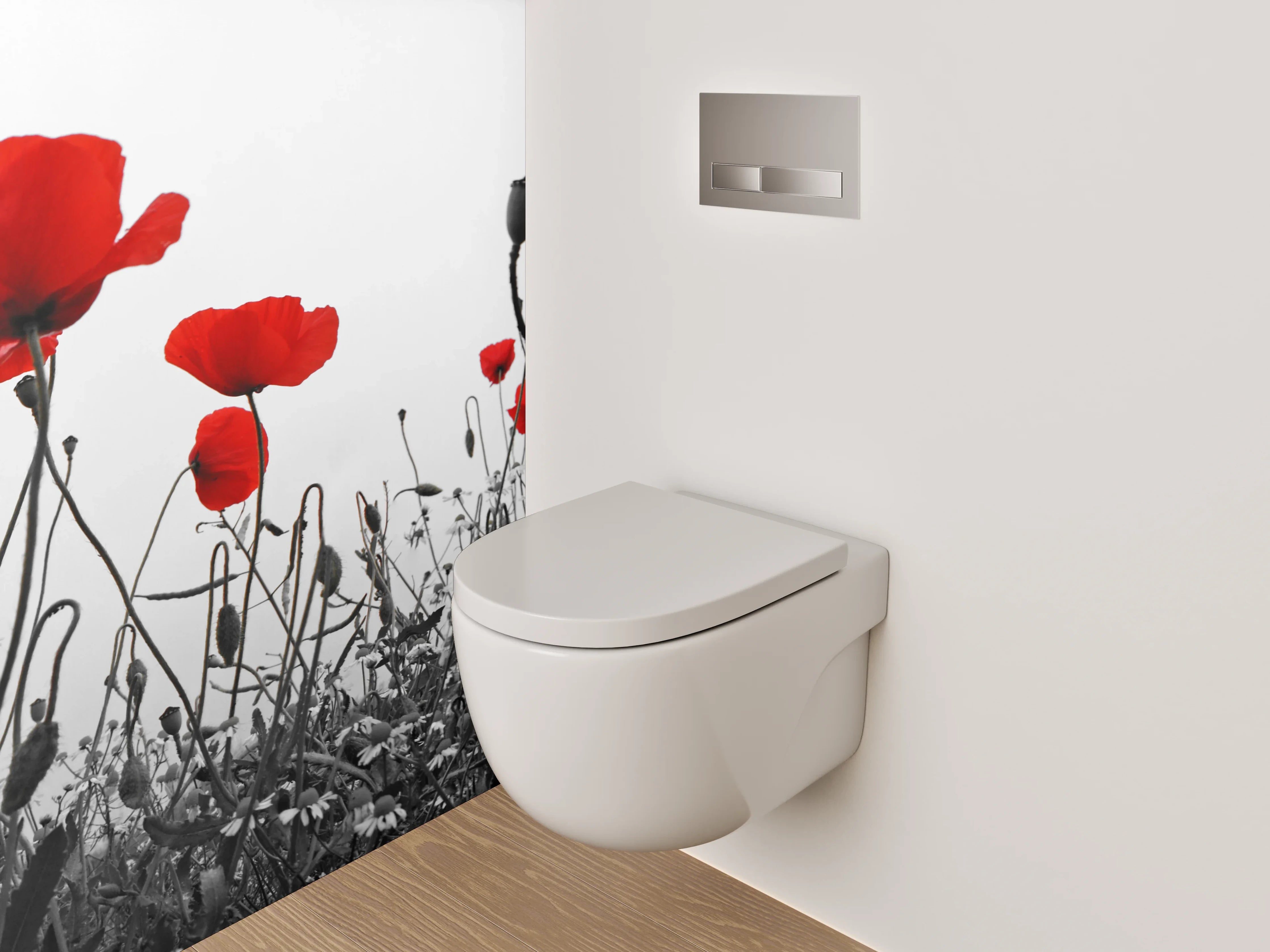 WC-Rückwand - Mohnblumen Schwarz-Weiß Akzent Bild