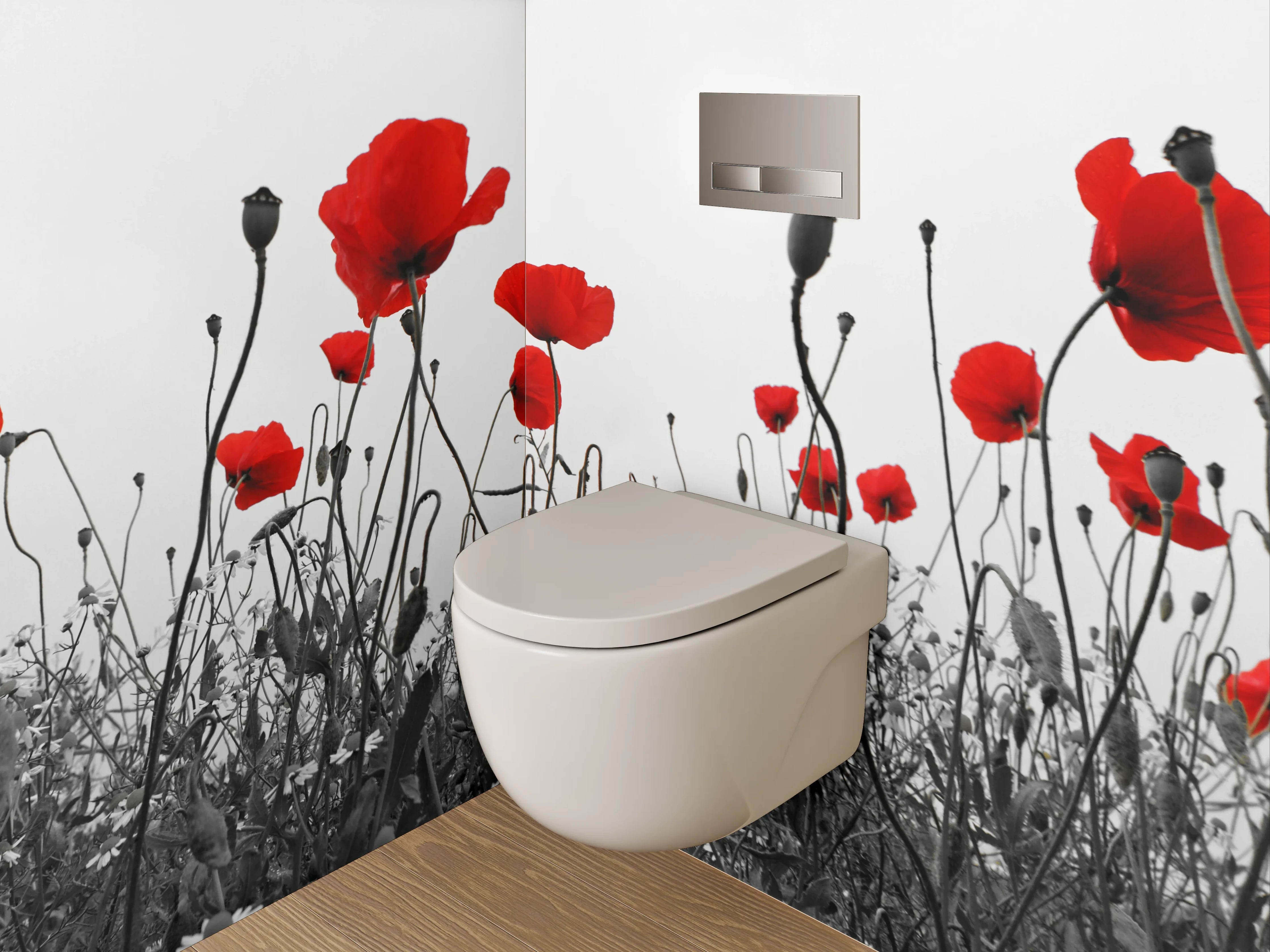 WC-Rückwand - Mohnblumen Schwarz-Weiß Akzent Bild