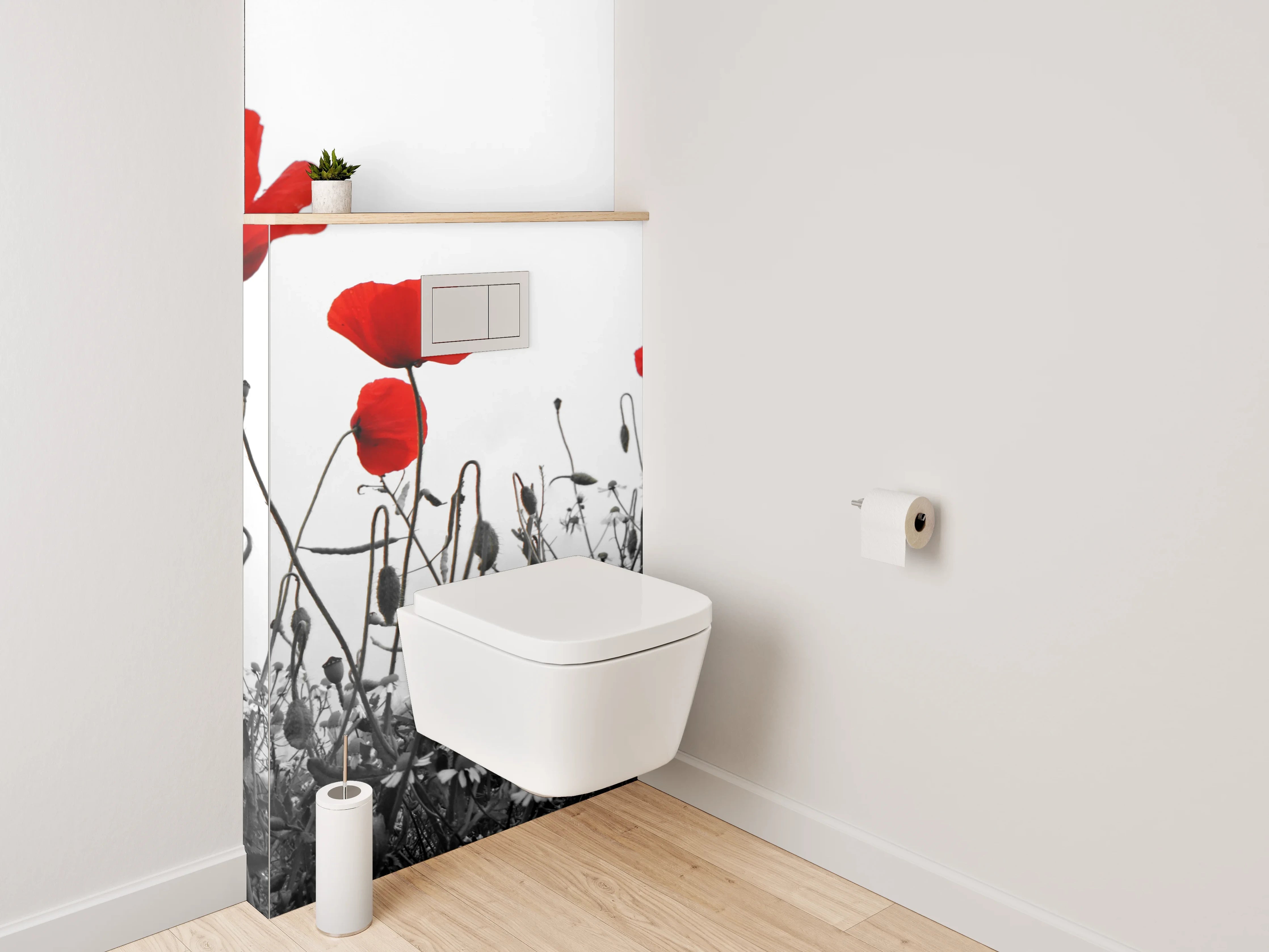 WC-Rückwand - Mohnblumen Schwarz-Weiß Akzent Bild