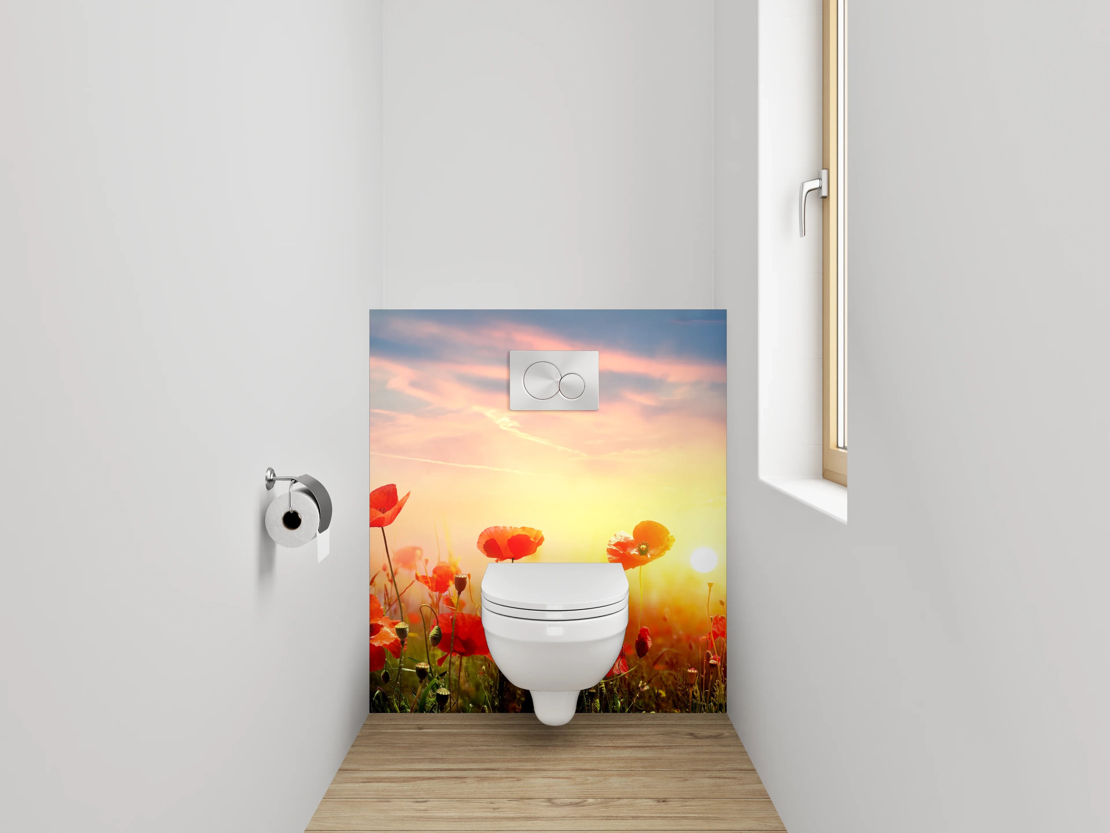WC-Rückwand - Mohnblumen im Sonnenaufgang Naturfoto