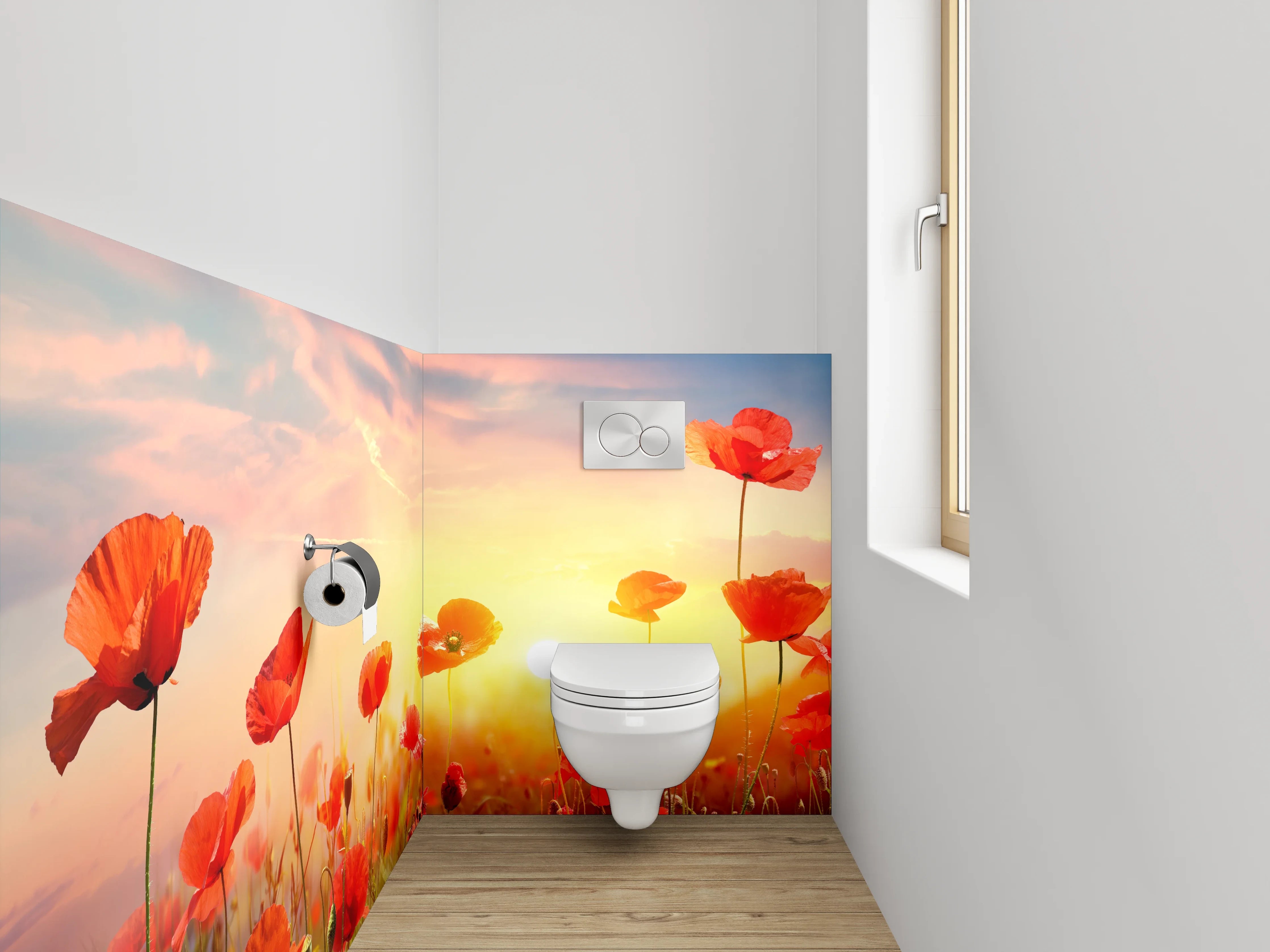 WC-Rückwand - Mohnblumen im Sonnenaufgang Naturfoto
