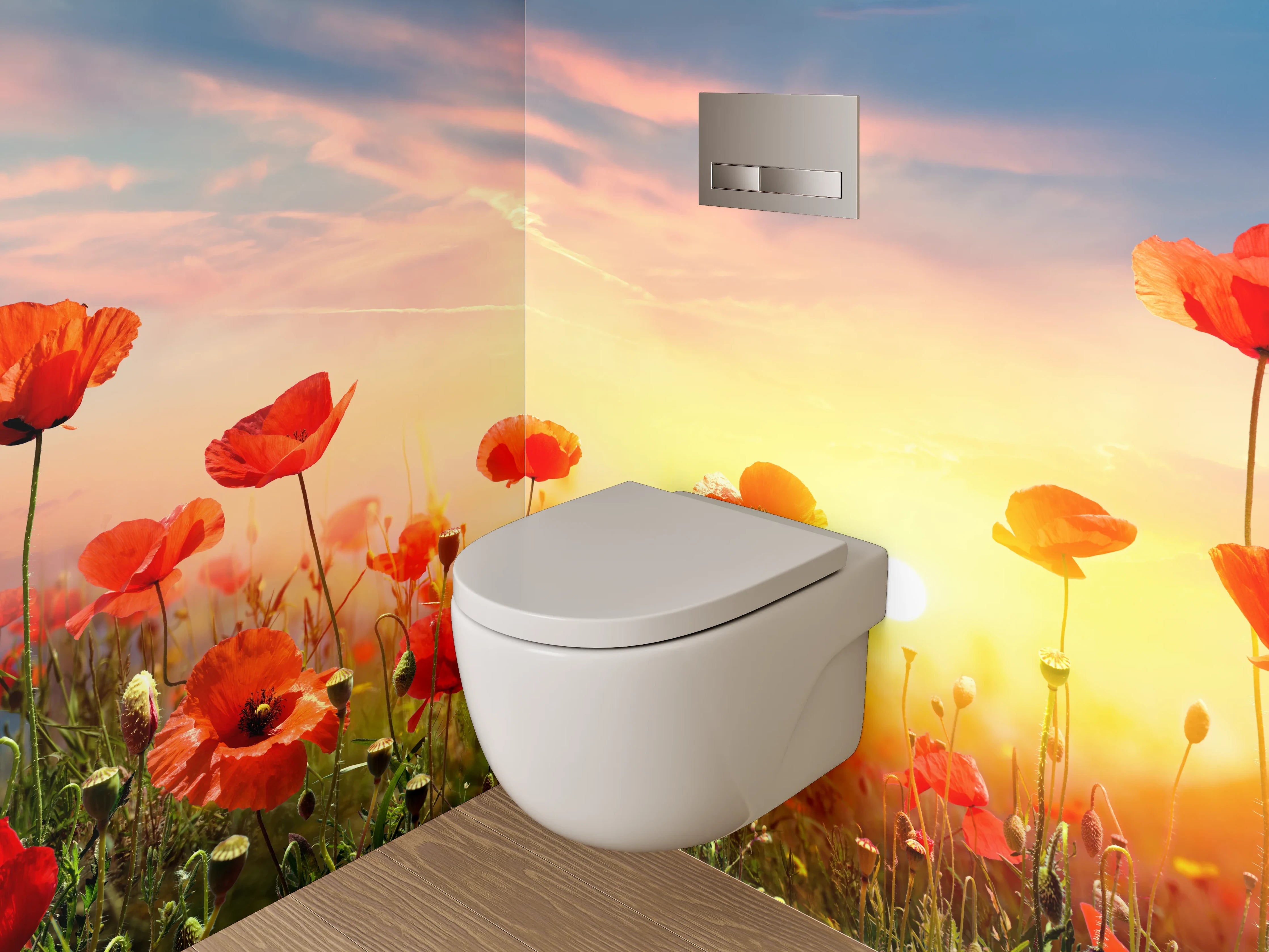 WC-Rückwand - Mohnblumen im Sonnenaufgang Naturfoto