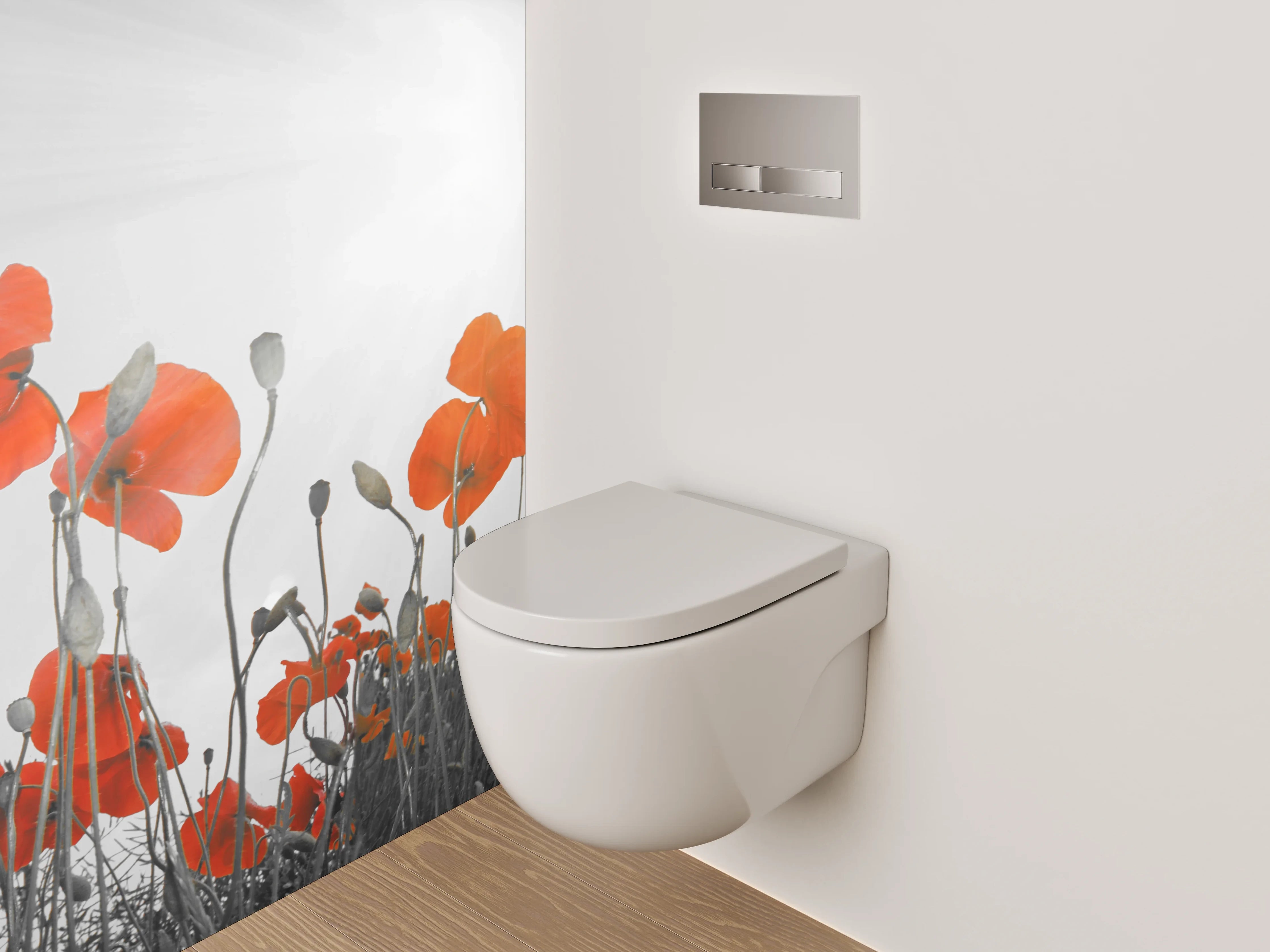 WC-Rückwand - Mohnblumen in Schwarz-Weiß-Kunst