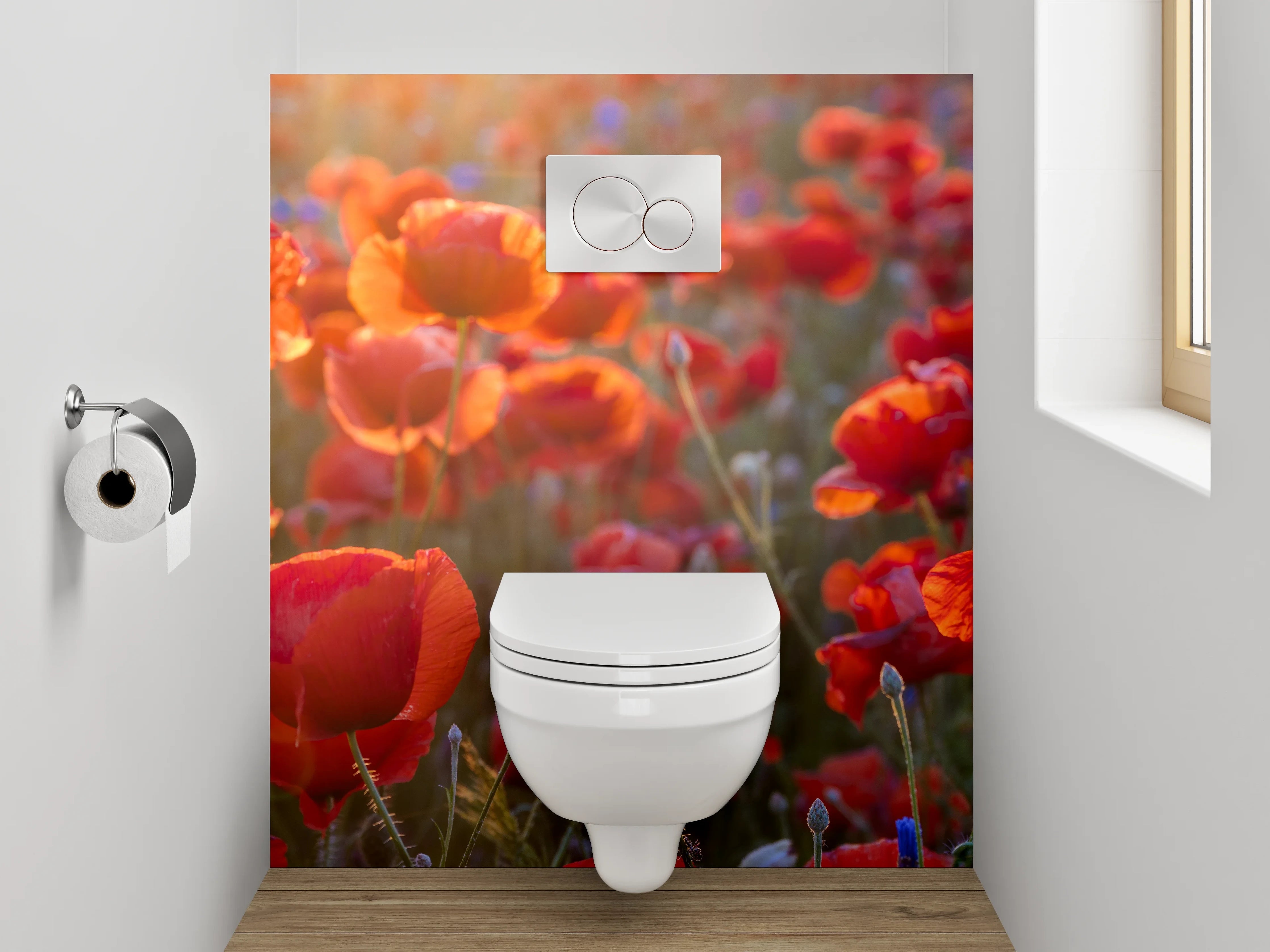 WC-Rückwand - Mohnblumenfeld Sonnenuntergang Fotomotiv