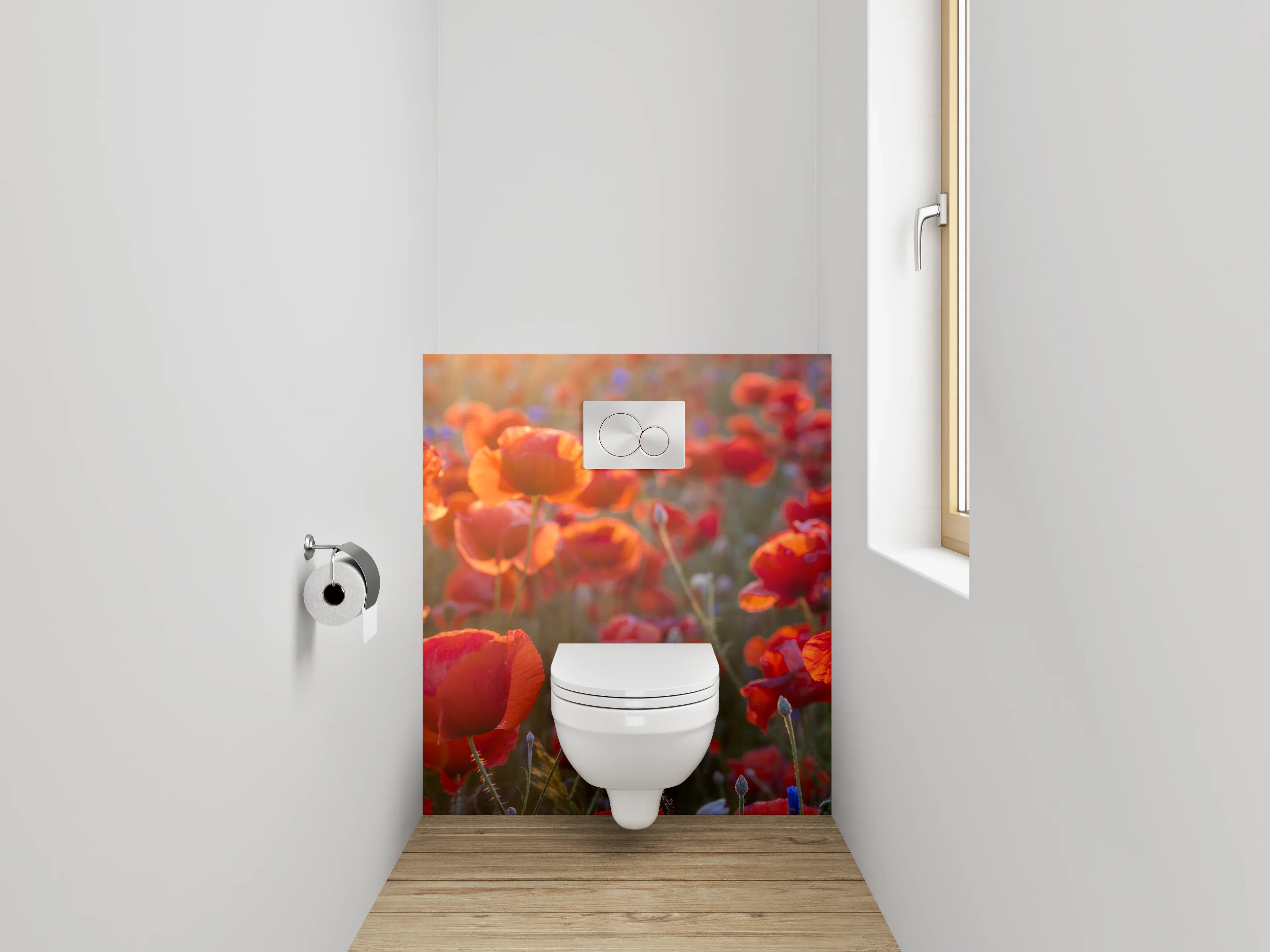 WC-Rückwand - Mohnblumenfeld Sonnenuntergang Fotomotiv