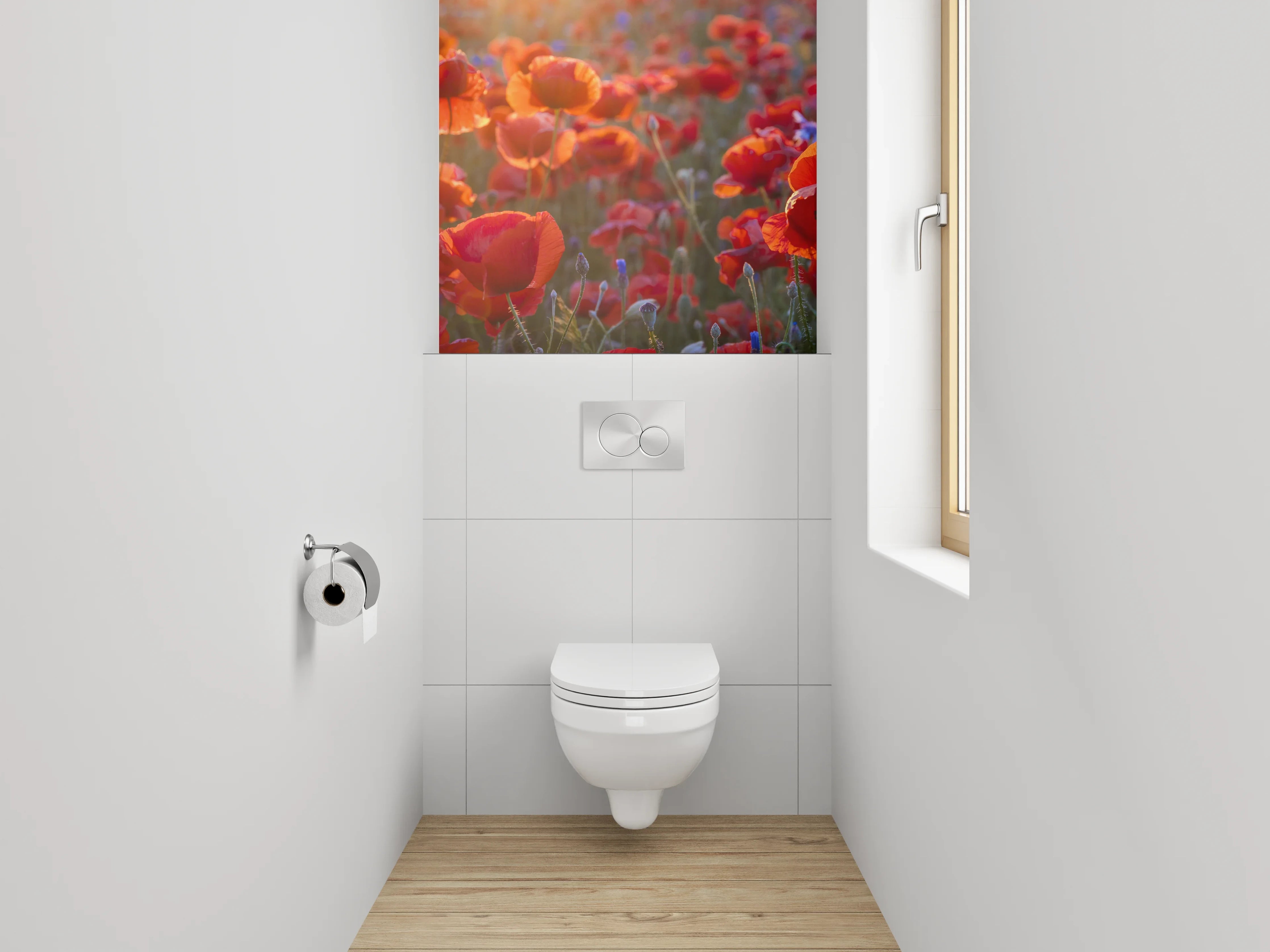 WC-Rückwand - Mohnblumenfeld Sonnenuntergang Fotomotiv