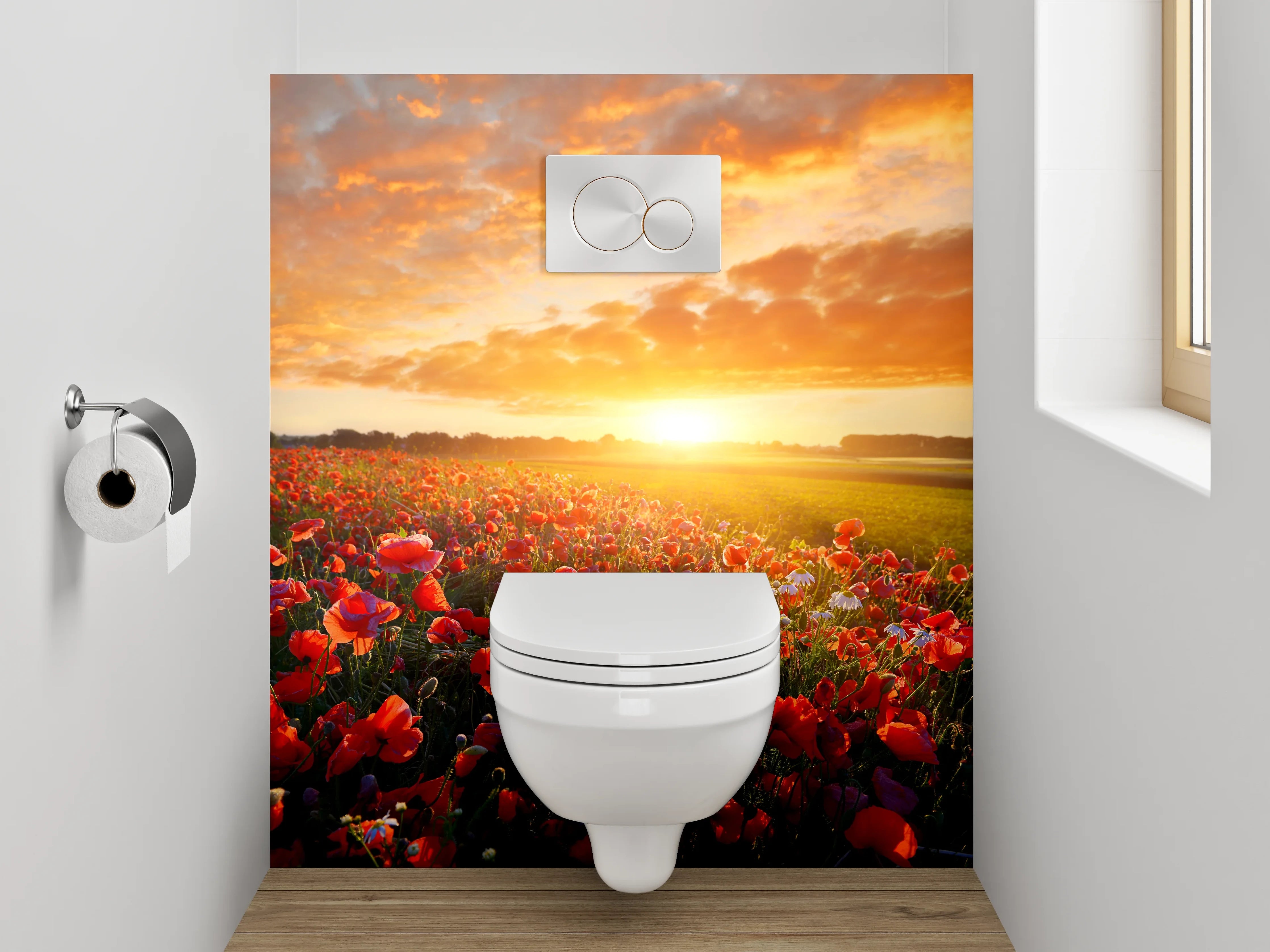 WC-Rückwand - Mohnblumenfeld bei Sonnenuntergang