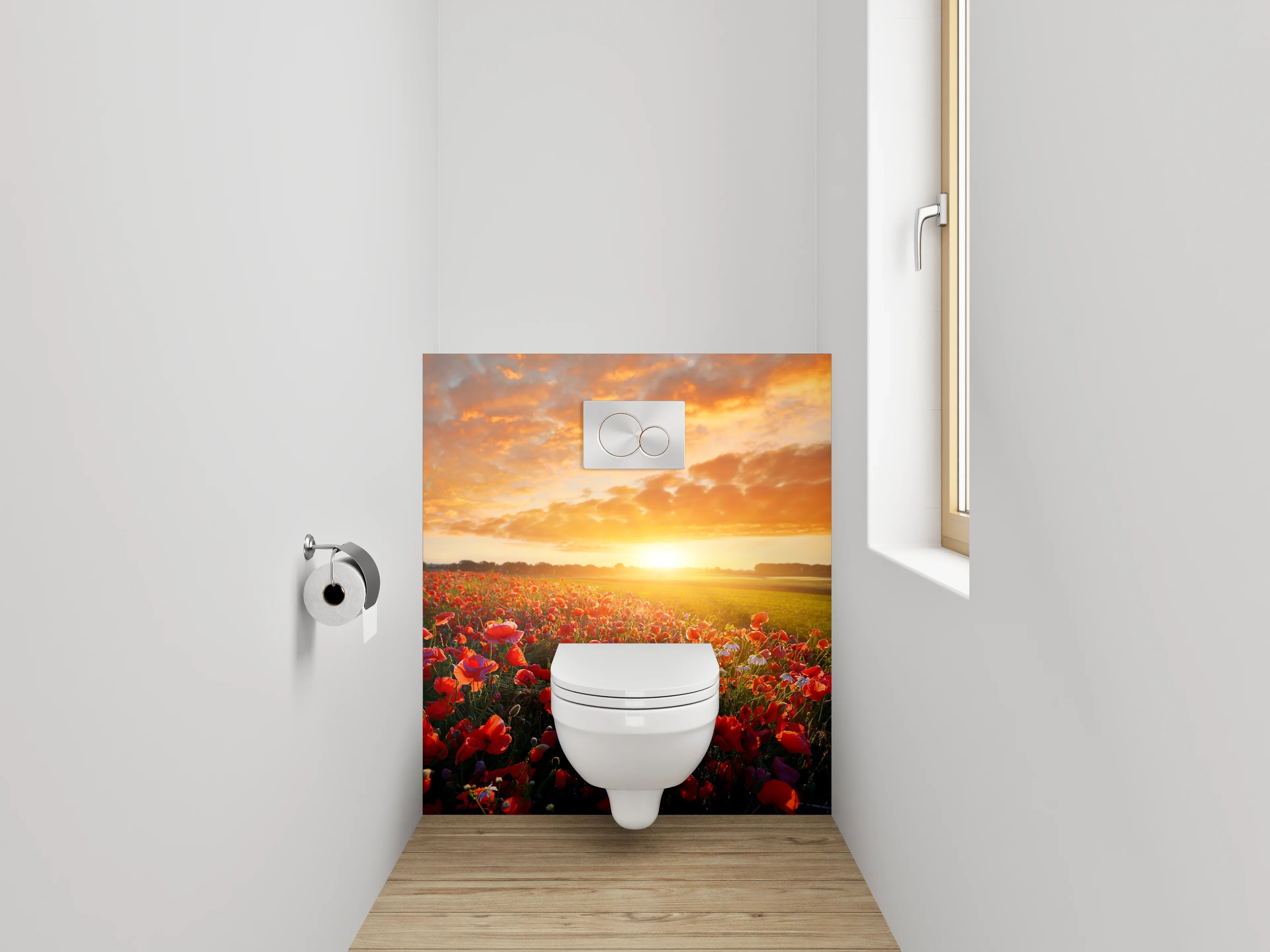 WC-Rückwand - Mohnblumenfeld bei Sonnenuntergang