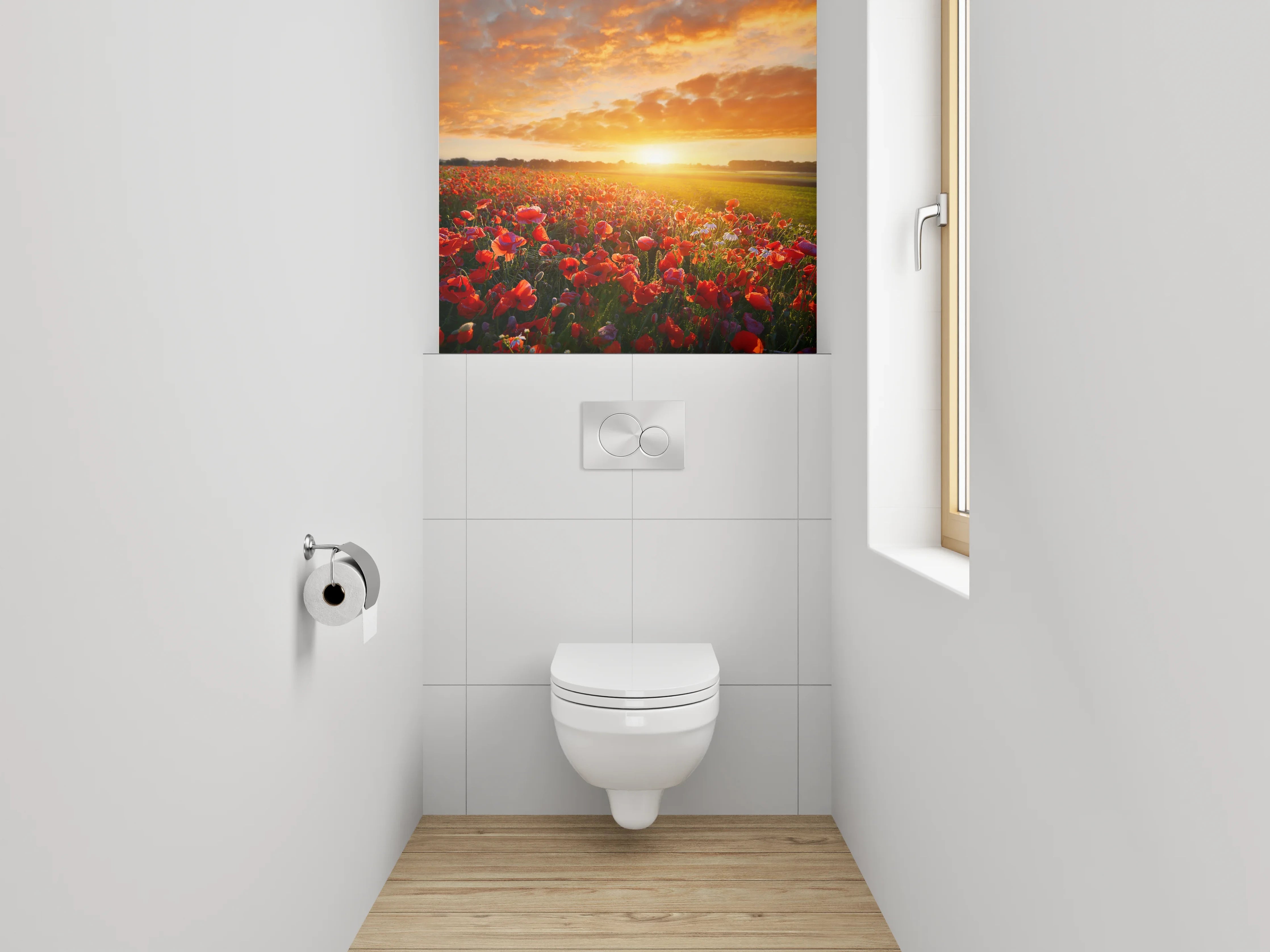 WC-Rückwand - Mohnblumenfeld bei Sonnenuntergang