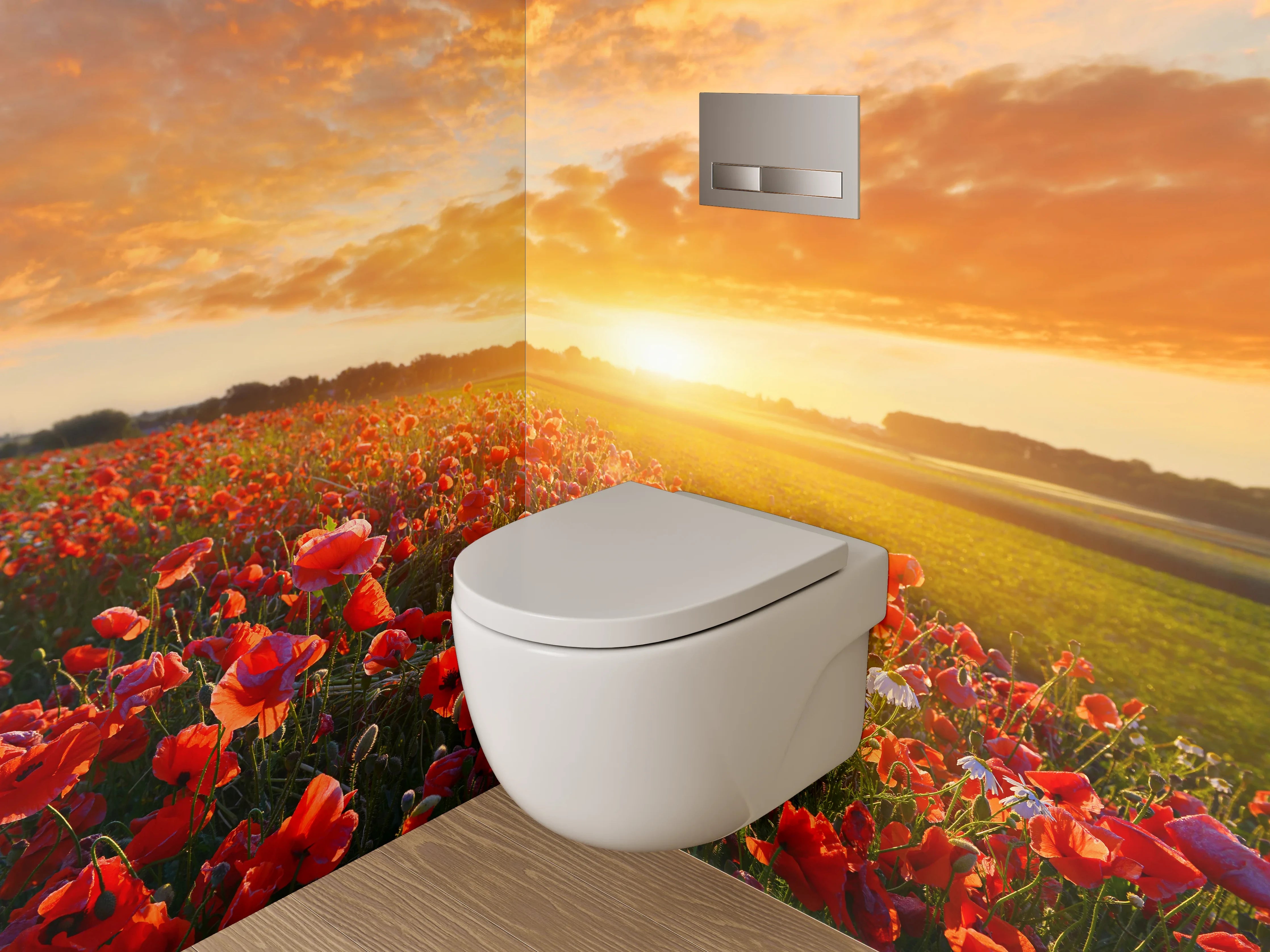 WC-Rückwand - Mohnblumenfeld bei Sonnenuntergang