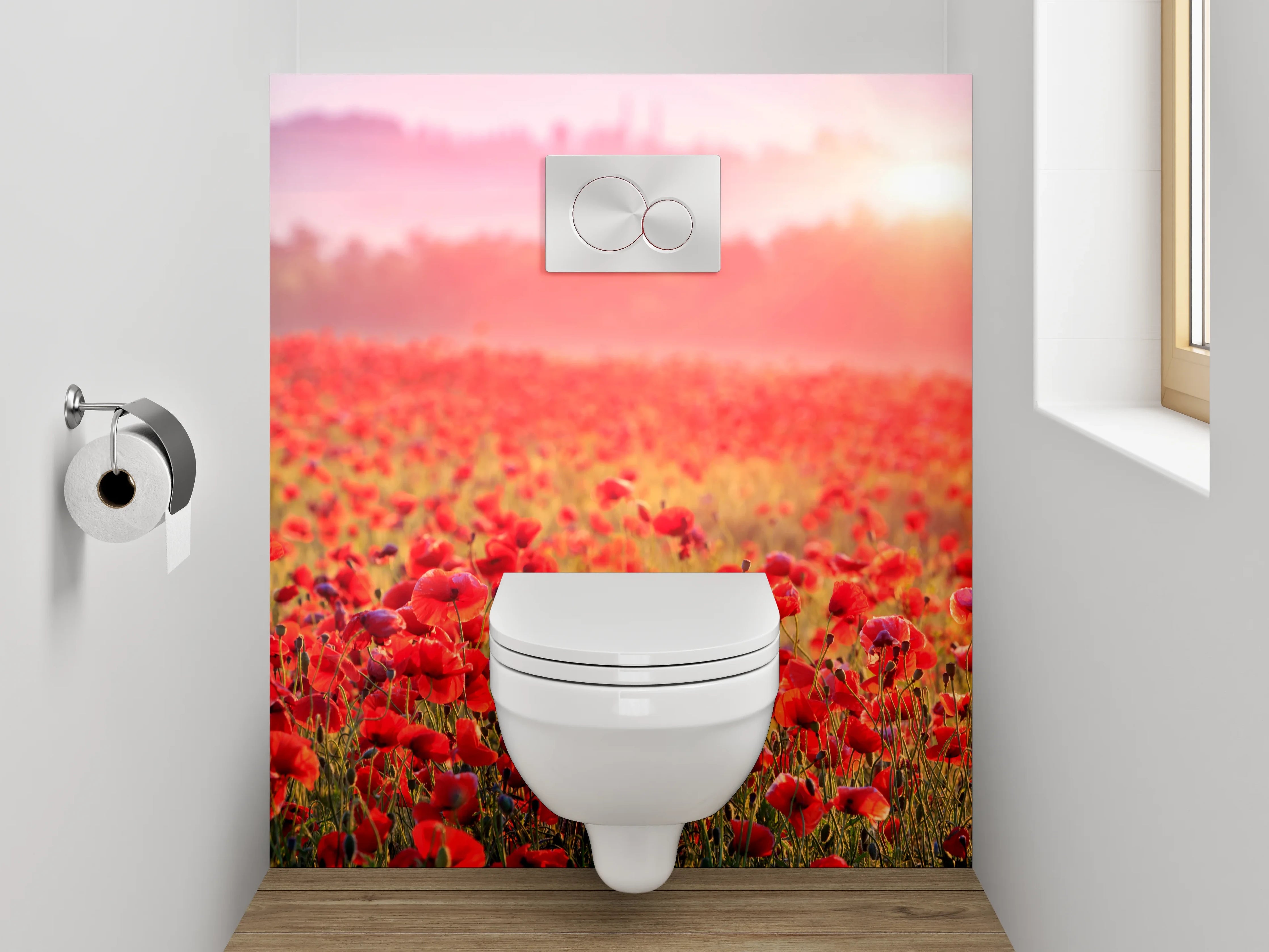 WC-Rückwand - Mohnblumenfeld im Sonnenaufgang