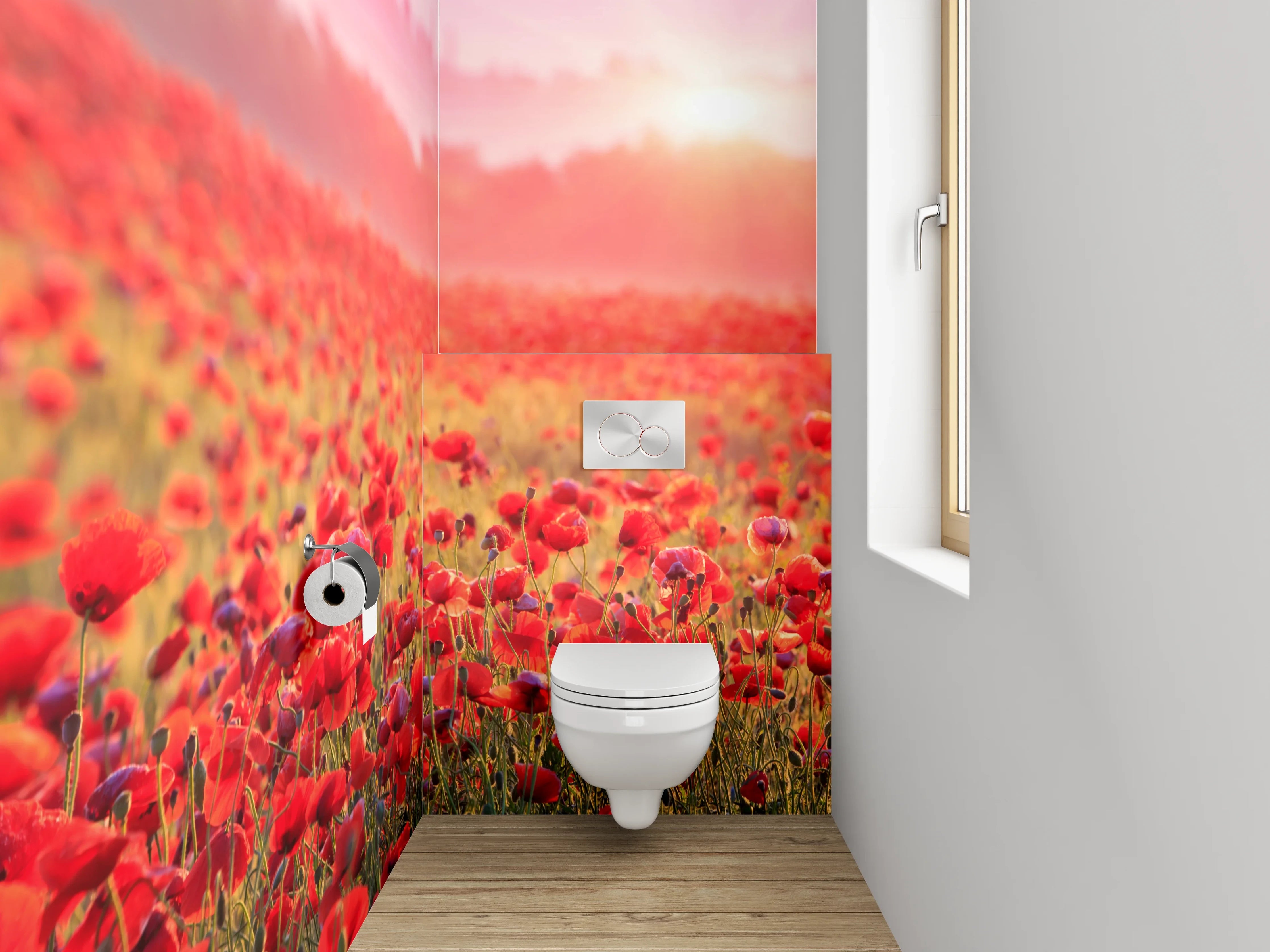 WC-Rückwand - Mohnblumenfeld im Sonnenaufgang