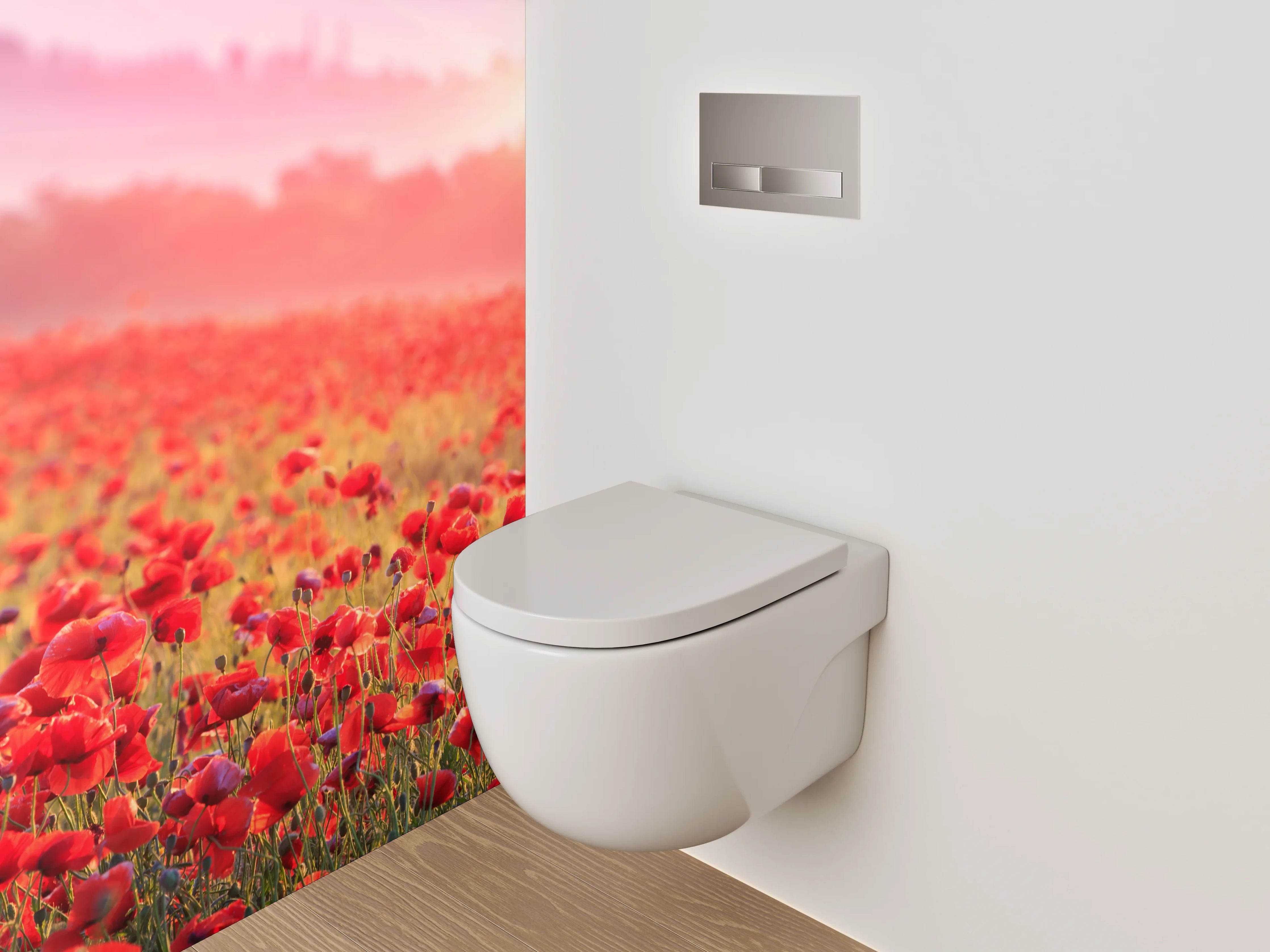 WC-Rückwand - Mohnblumenfeld im Sonnenaufgang