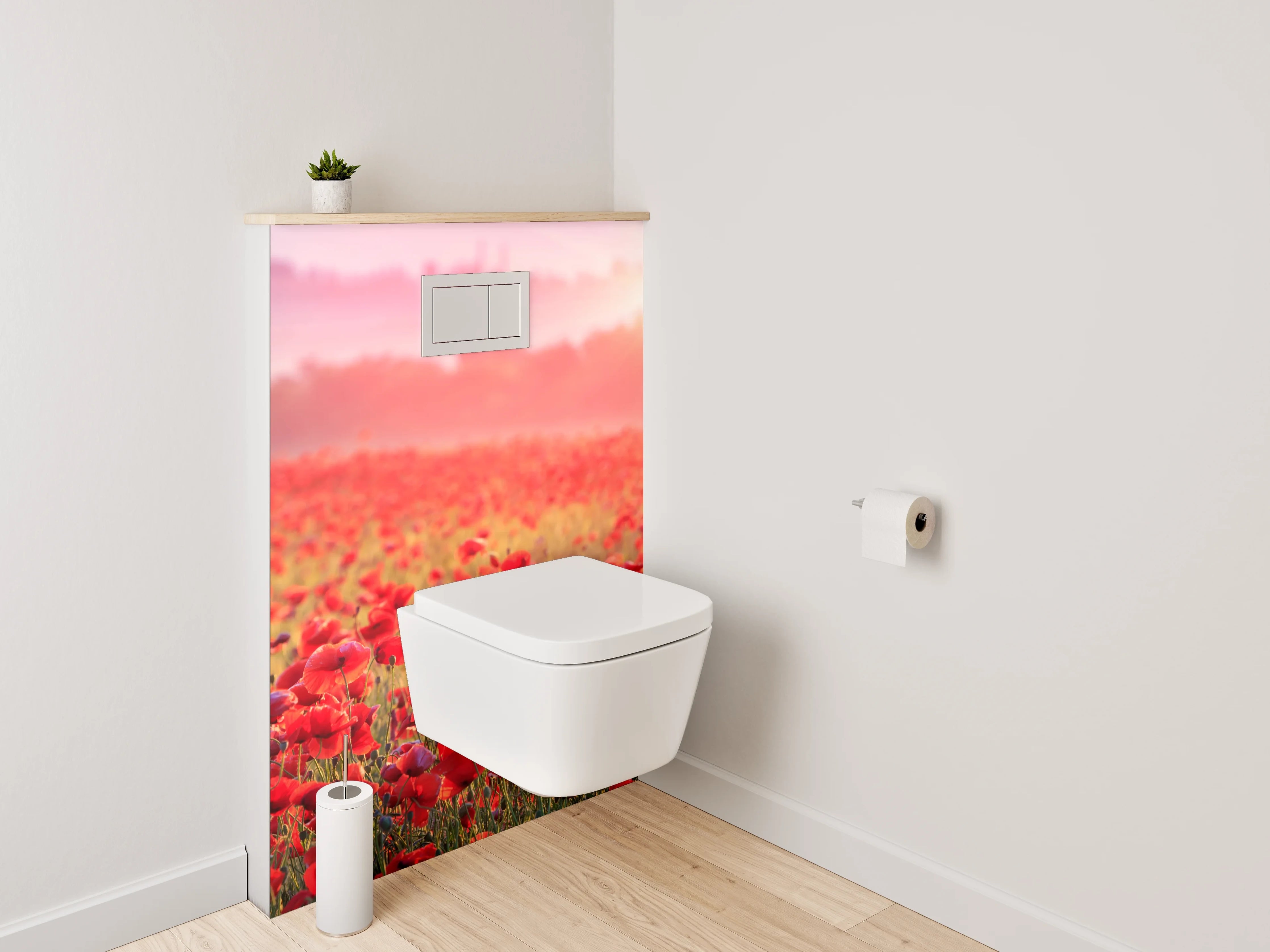 WC-Rückwand - Mohnblumenfeld im Sonnenaufgang