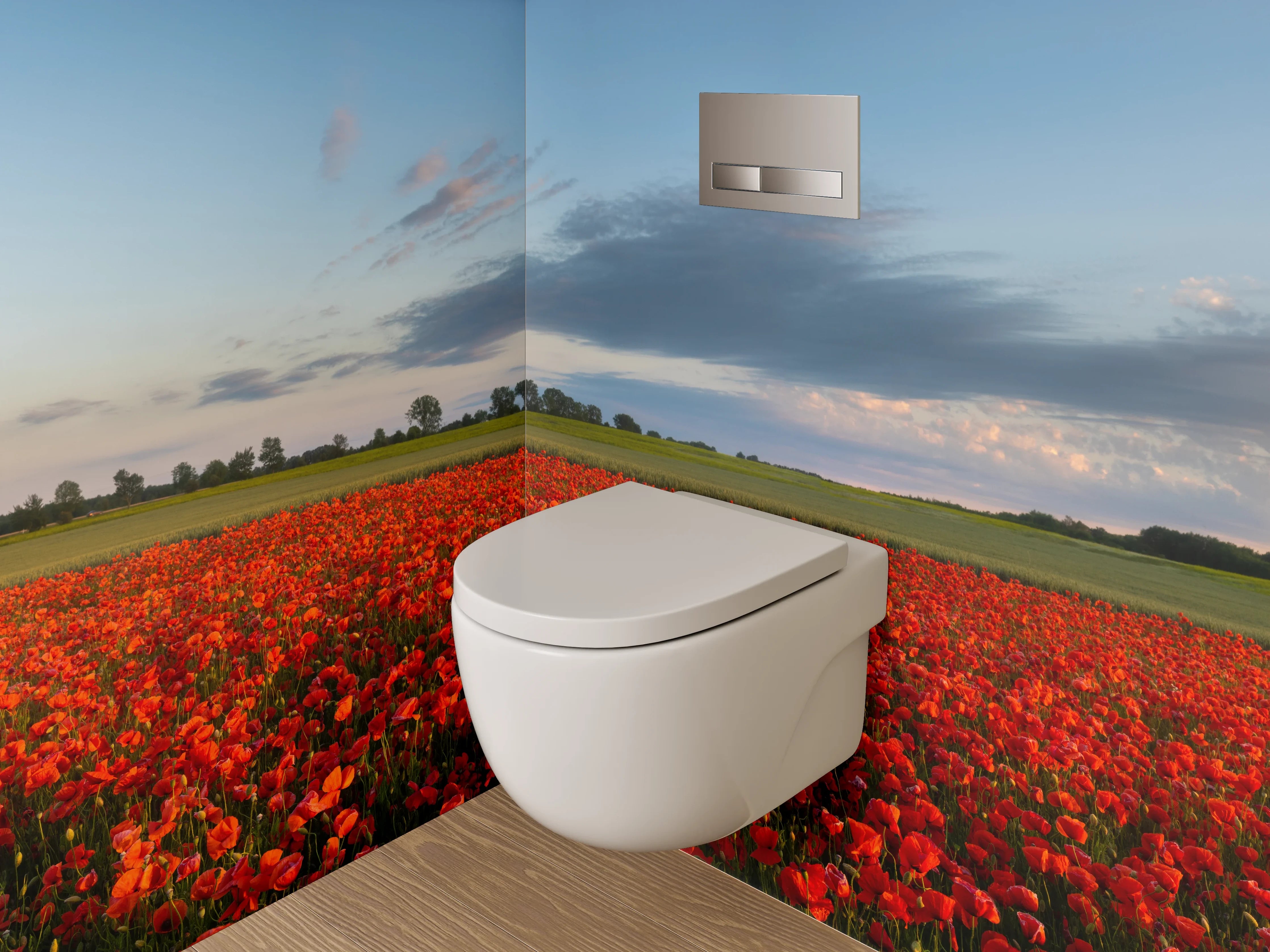 WC-Rückwand - Mohnblumenfeld im Sonnenlicht Panorama