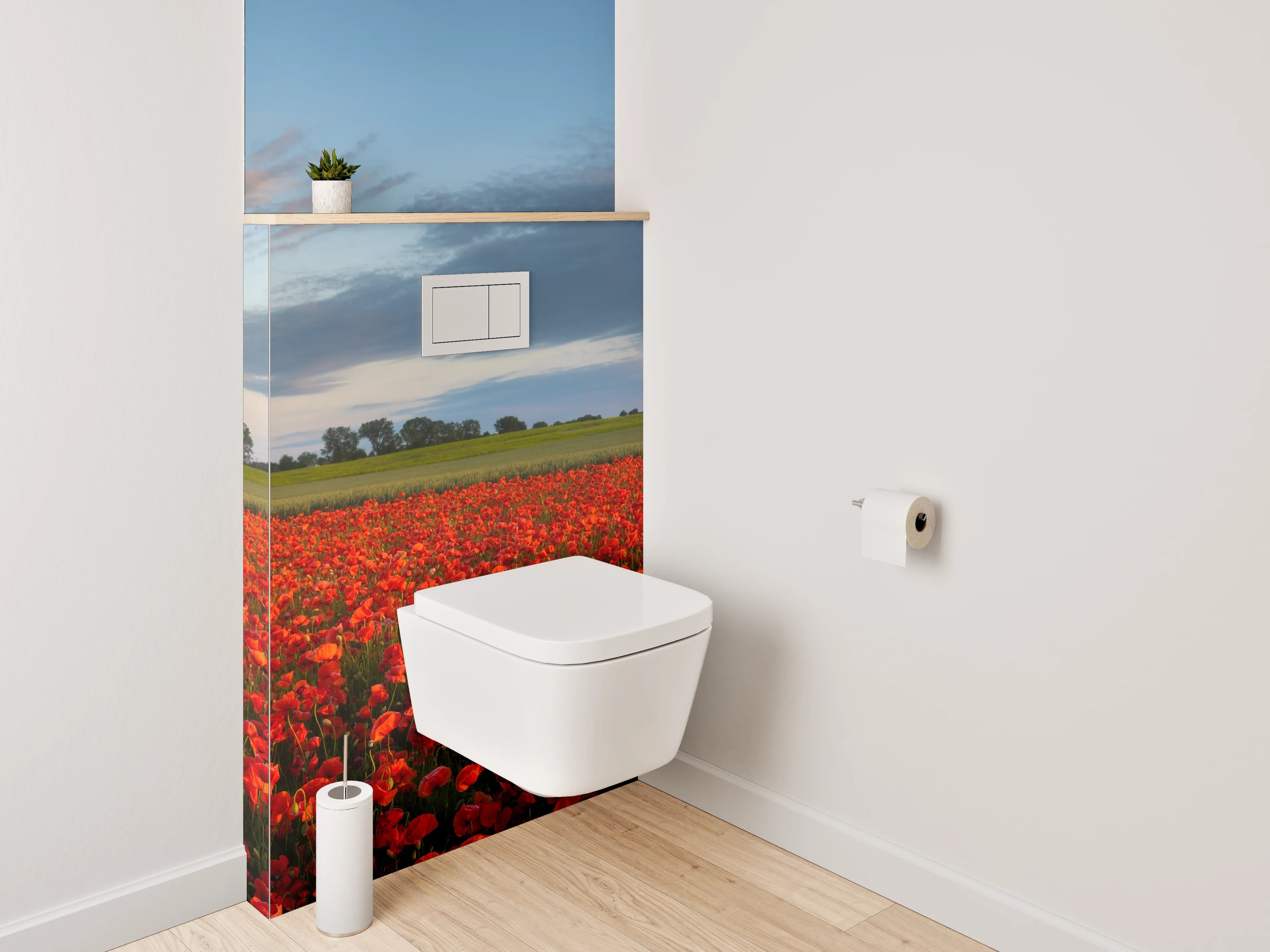 WC-Rückwand - Mohnblumenfeld im Sonnenlicht Panorama