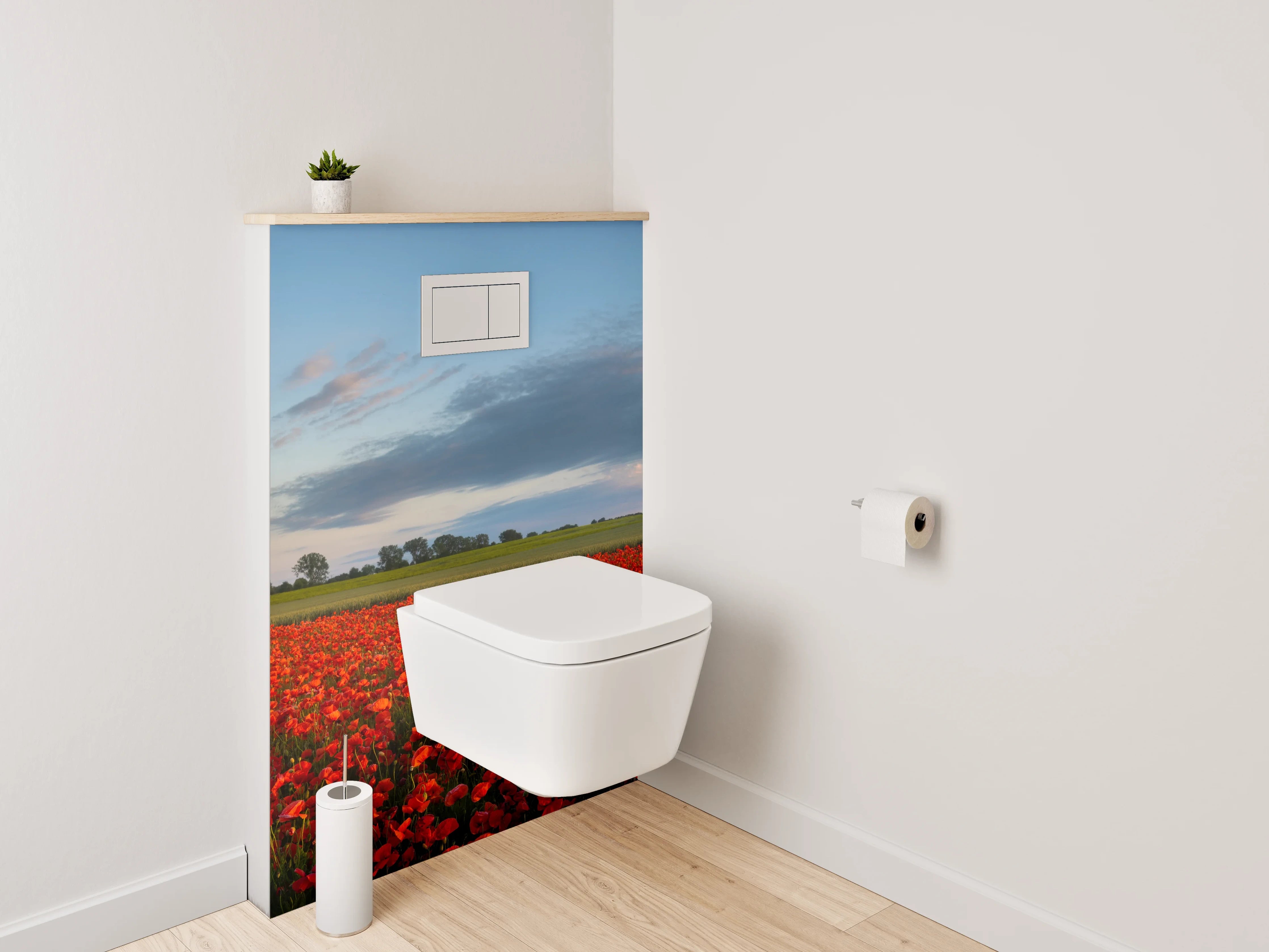 WC-Rückwand - Mohnblumenfeld im Sonnenlicht Panorama
