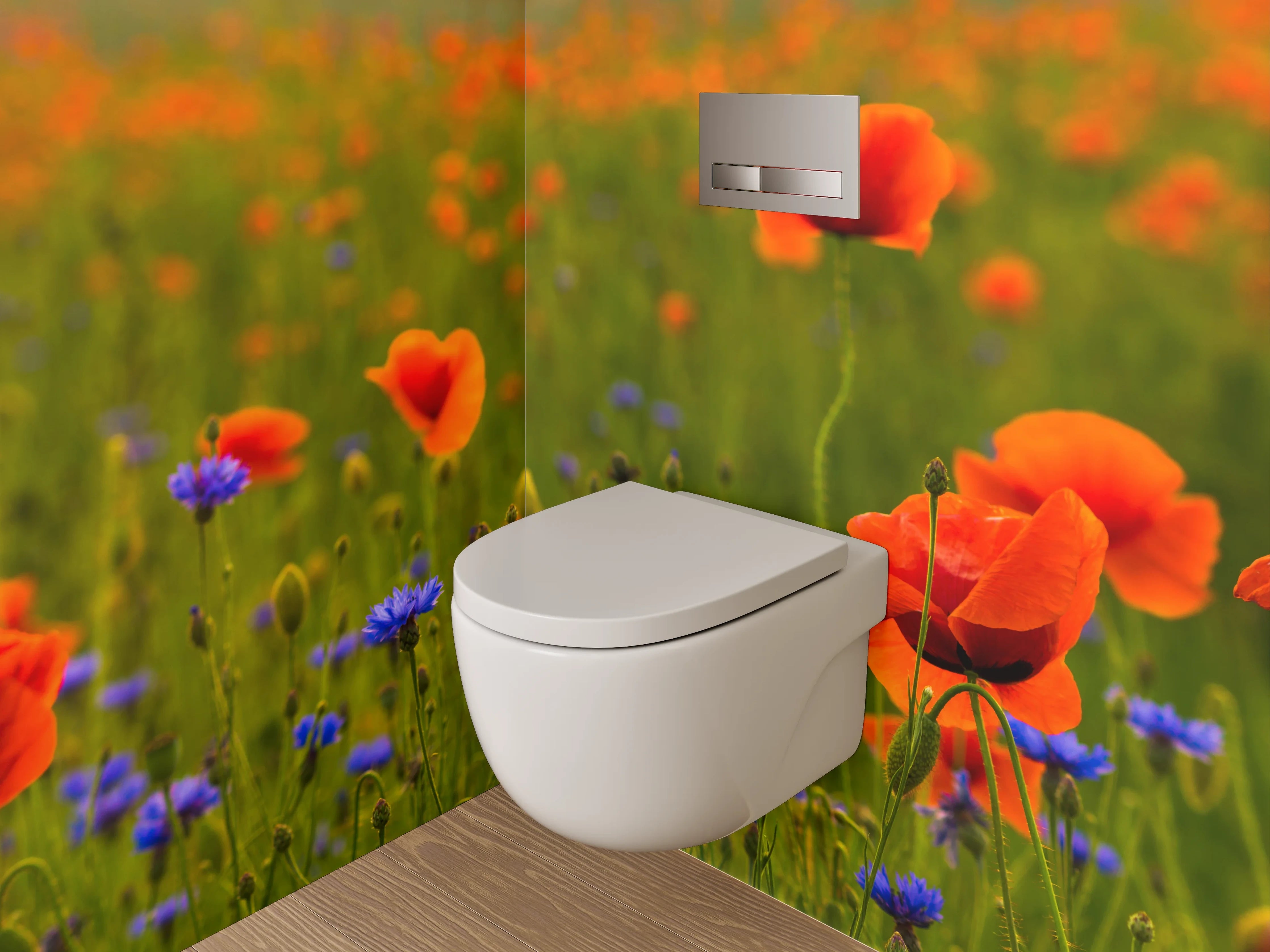 WC-Rückwand - Mohnblumenfeld mit Kornblumen Motiv