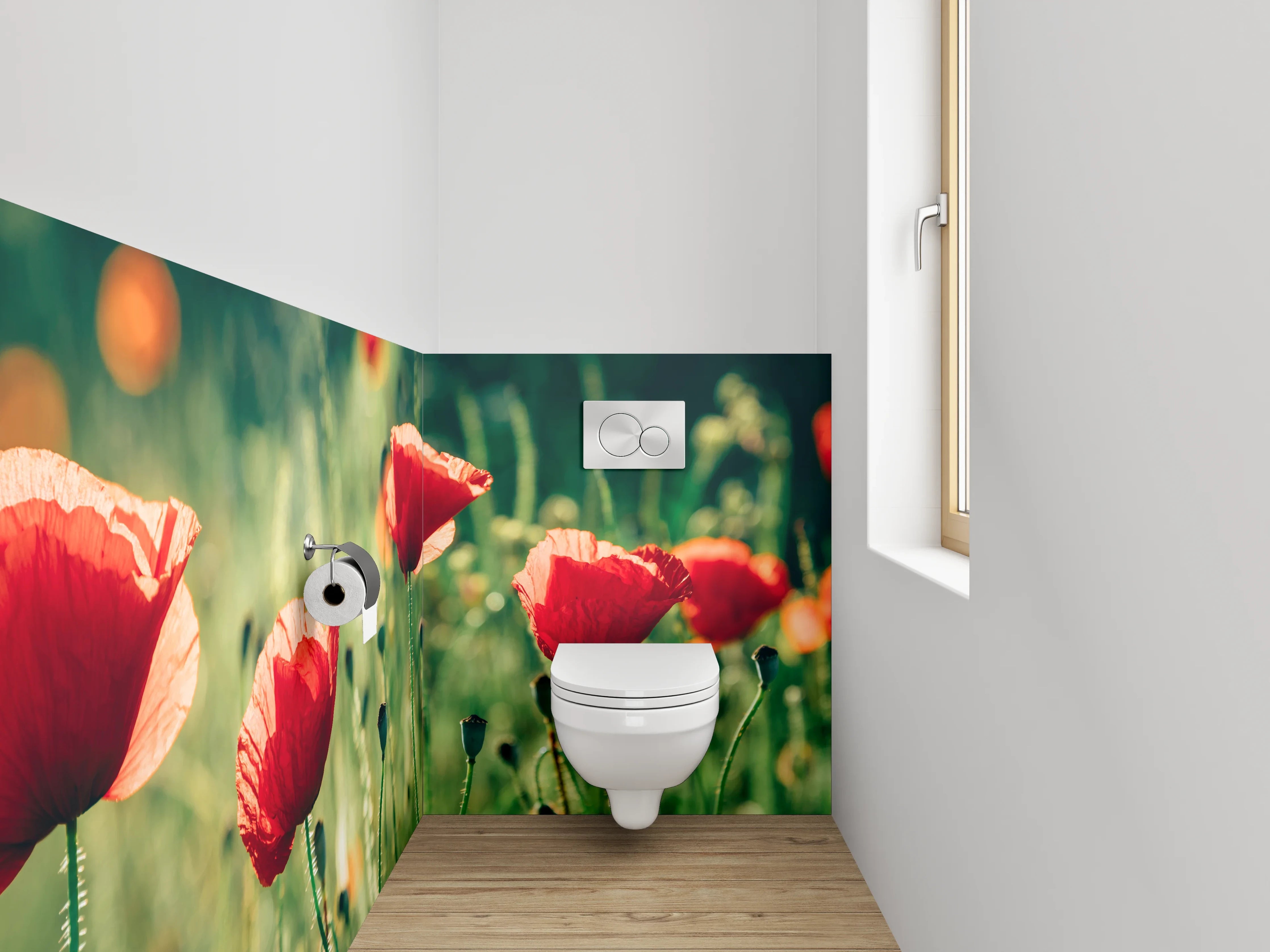 WC-Rückwand - Mohnblumenwiese Sonnenlicht Naturidylle