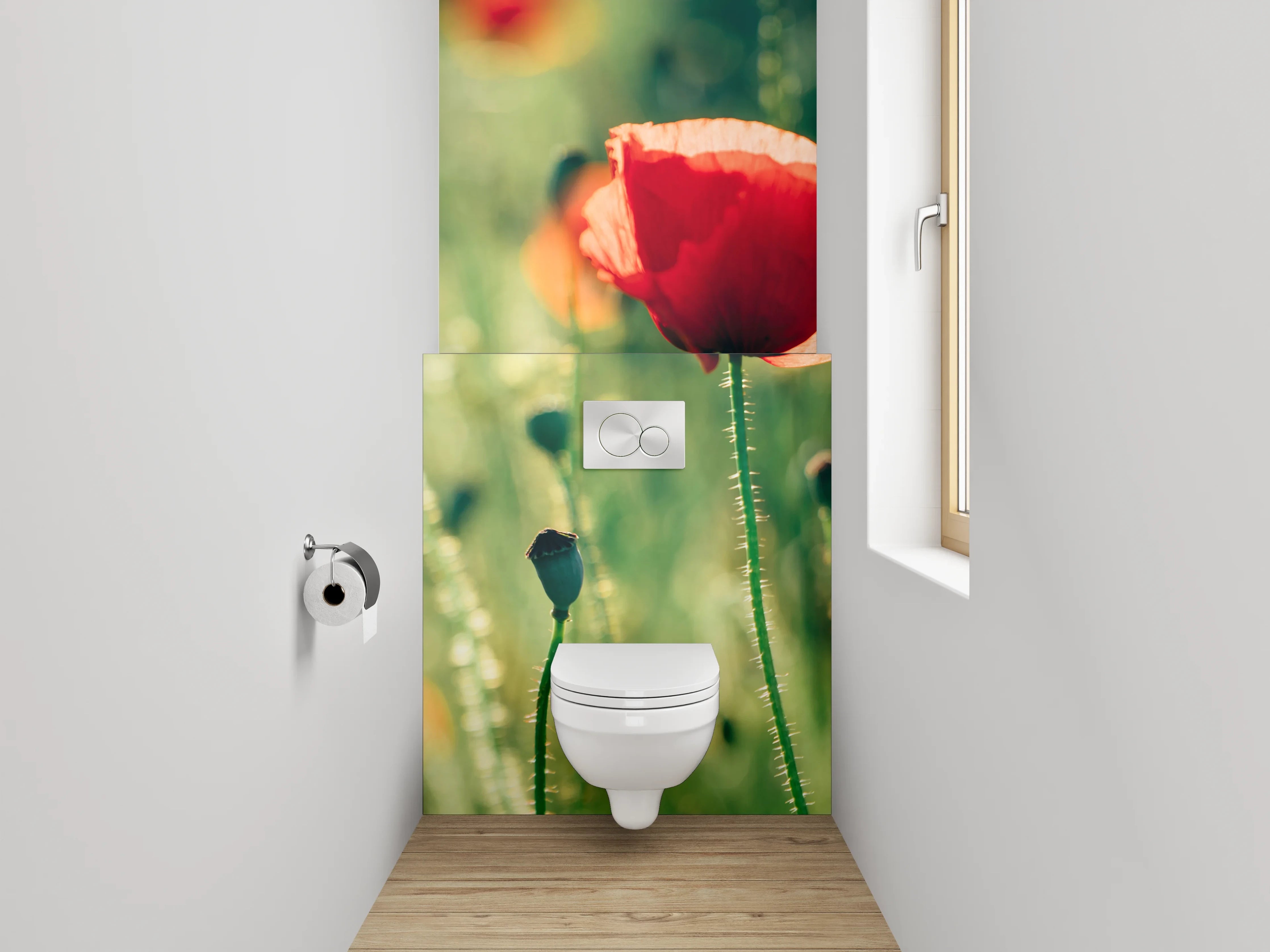 WC-Rückwand - Mohnblumenwiese Sonnenlicht Naturidylle