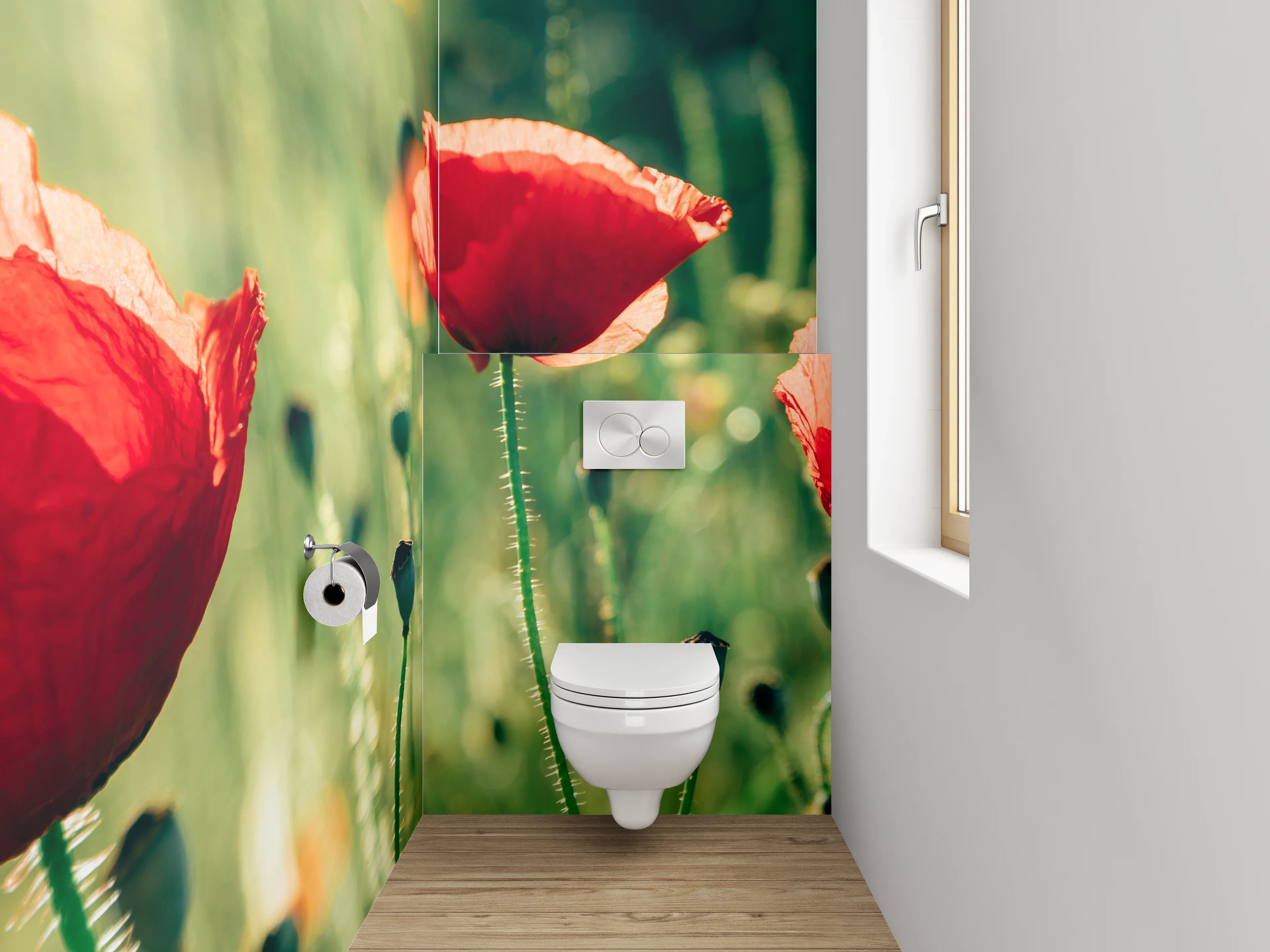 WC-Rückwand - Mohnblumenwiese Sonnenlicht Naturidylle