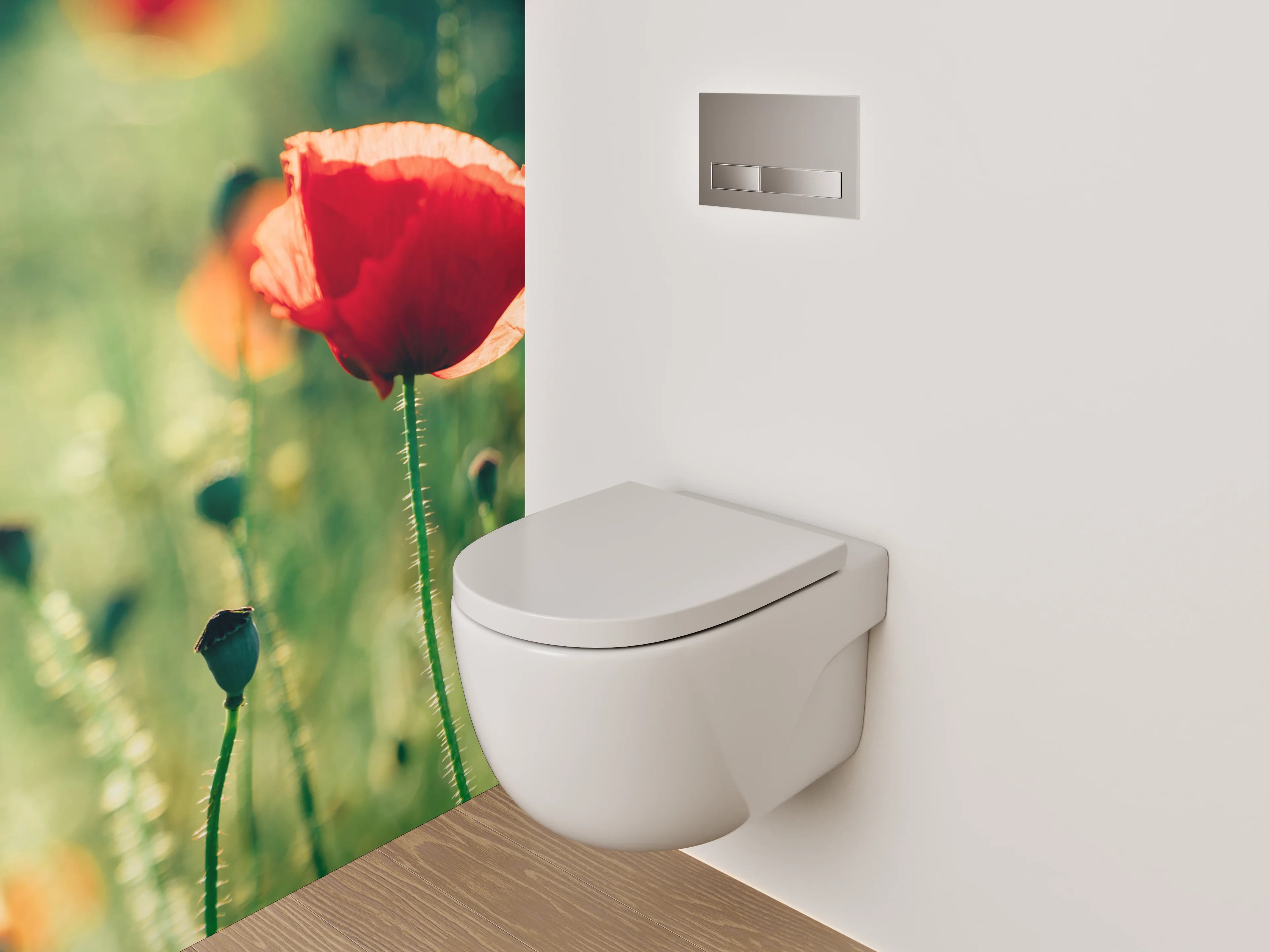 WC-Rückwand - Mohnblumenwiese Sonnenlicht Naturidylle