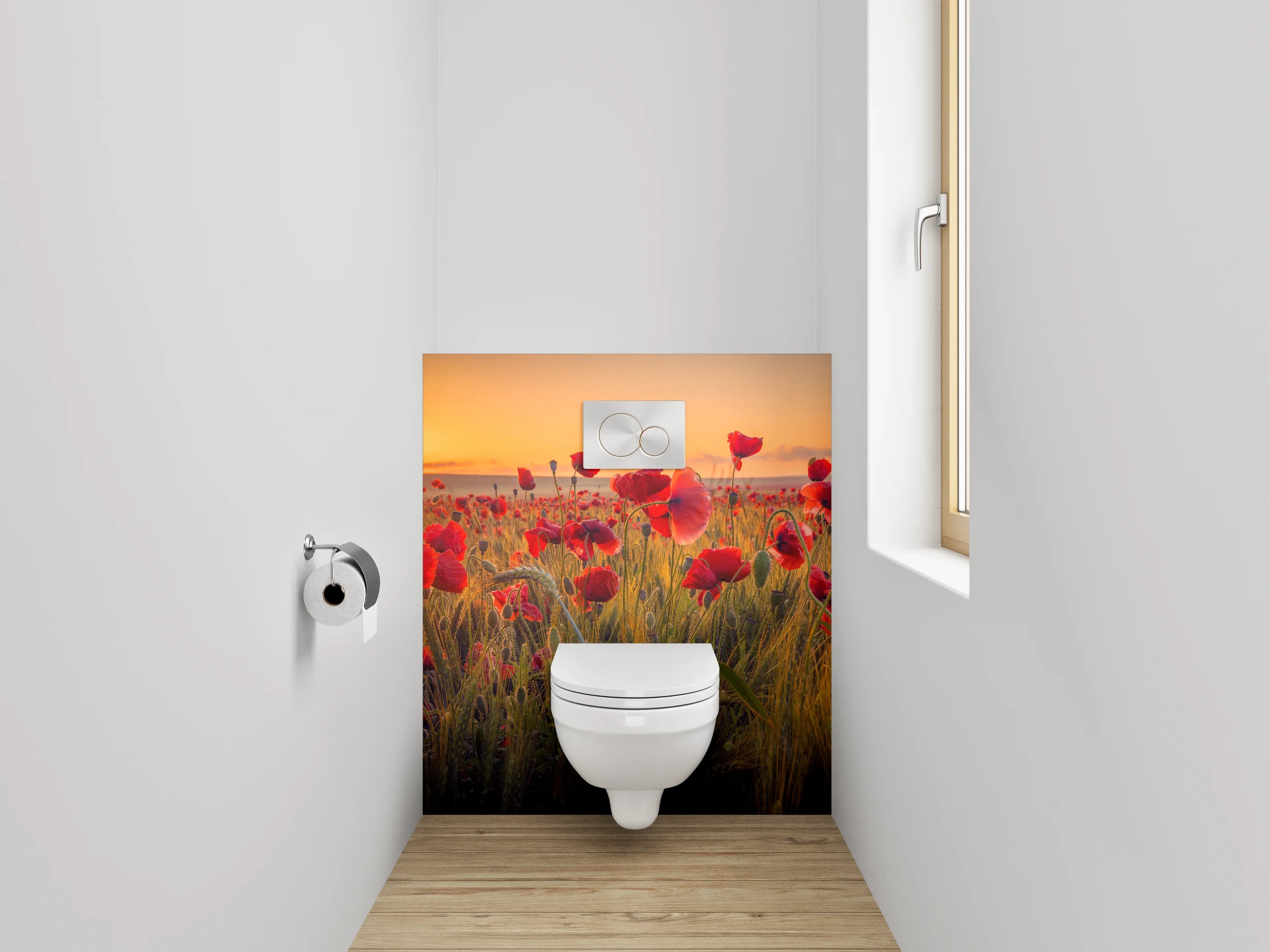 WC-Rückwand - Mohnfeld im Sonnenuntergang
