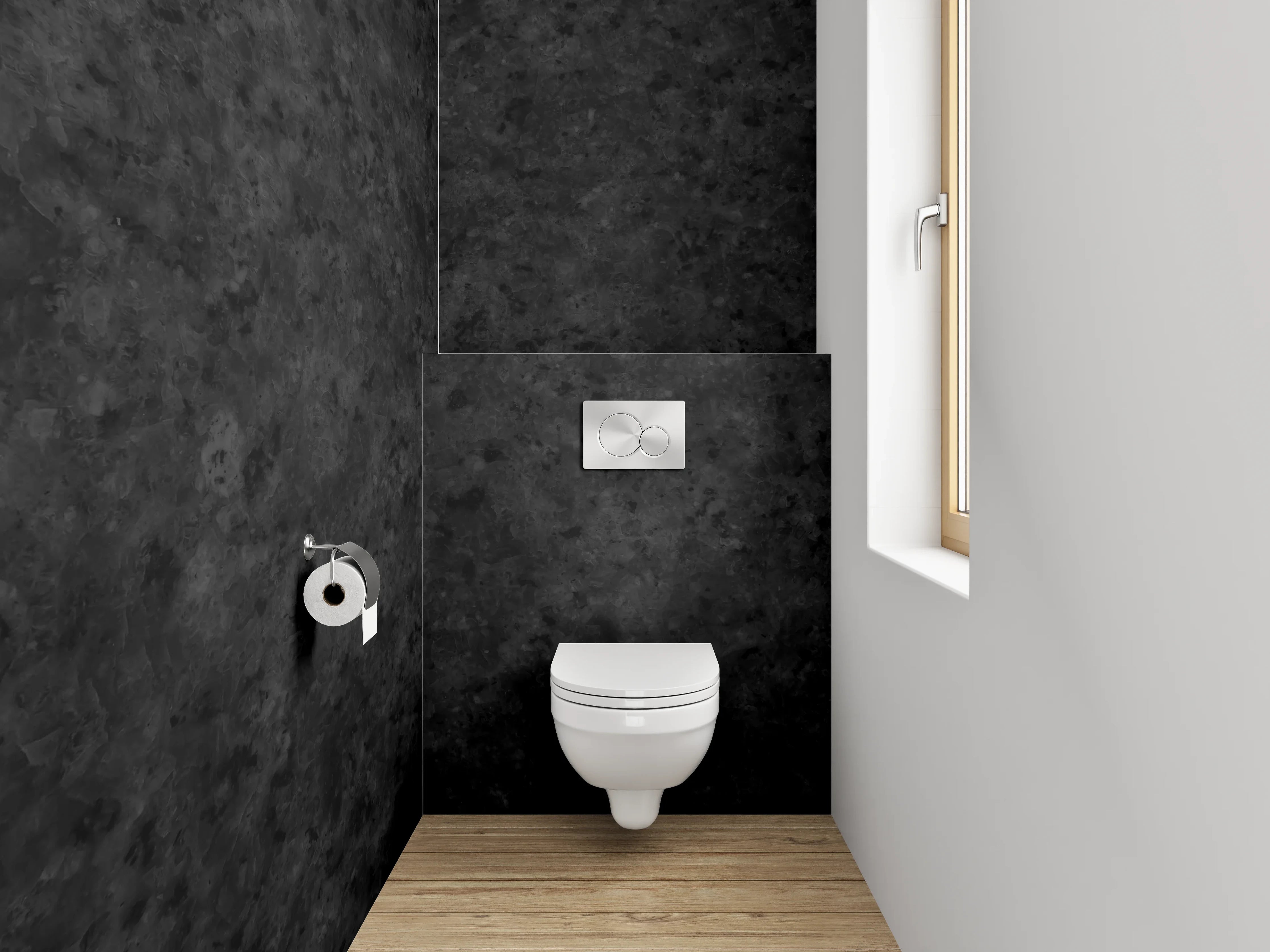 WC-Rückwand - Mondsilberne Granitstruktur