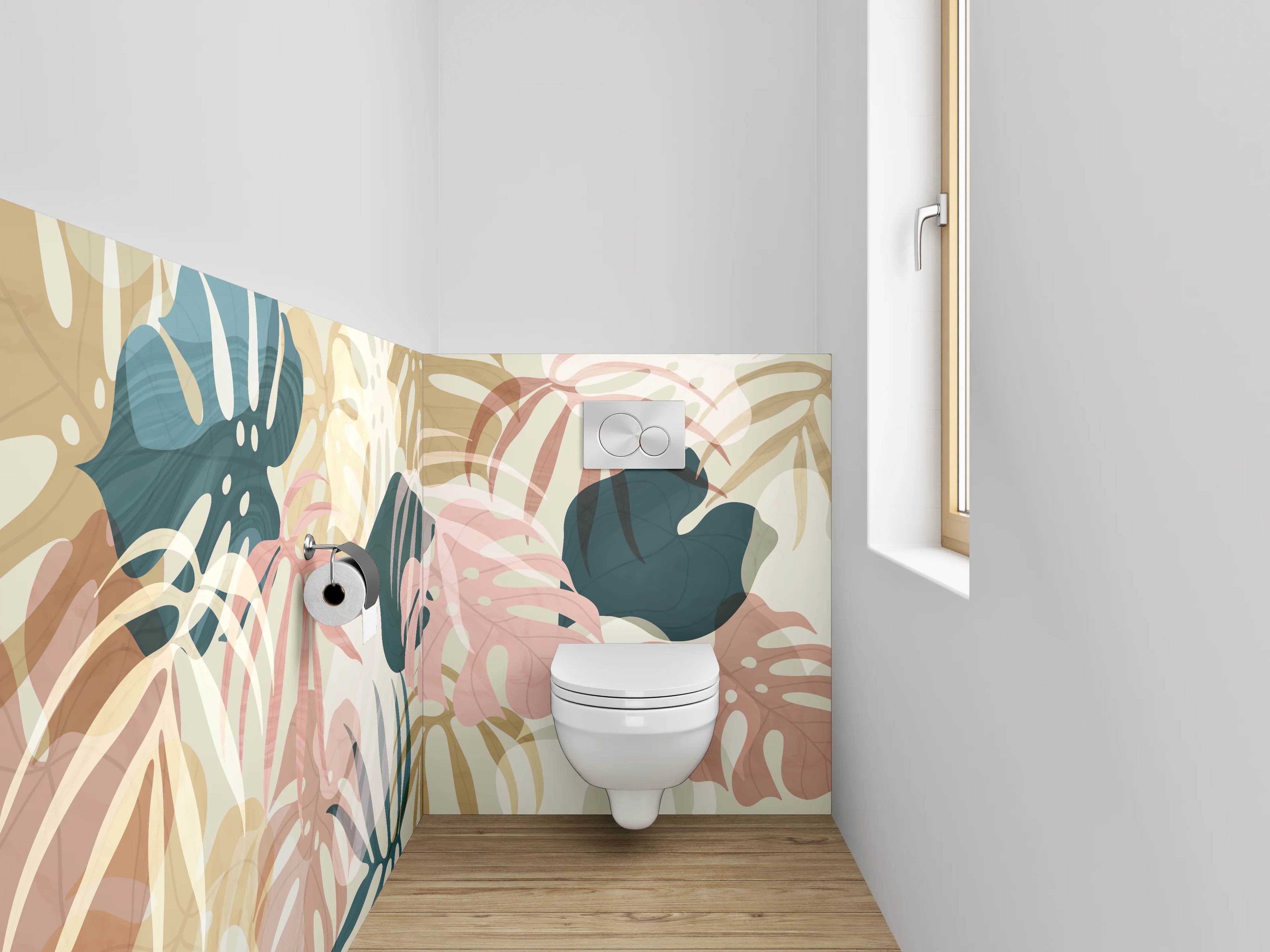 WC-Rückwand - Monstera Blätter Aquarell Muster