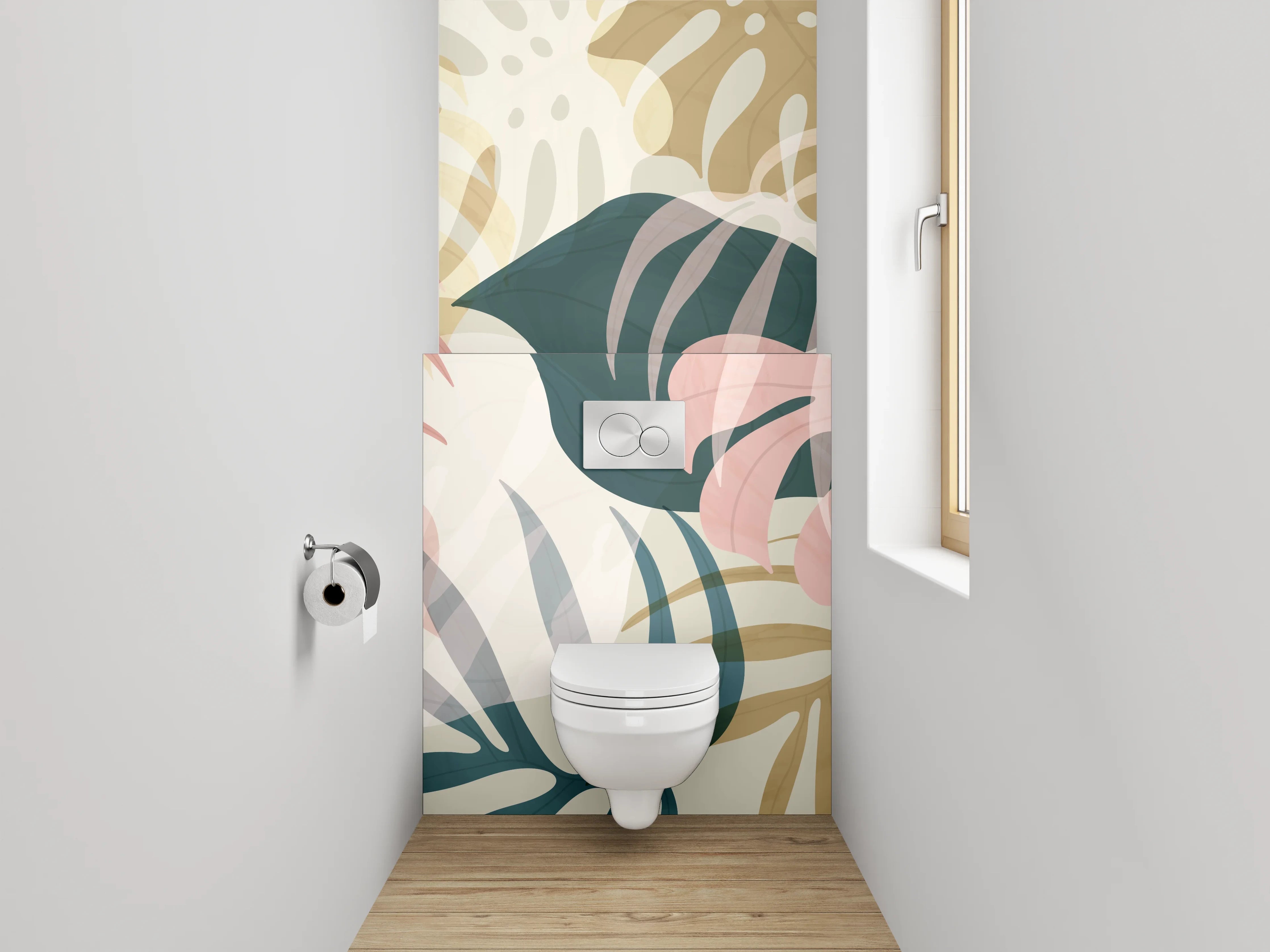 WC-Rückwand - Monstera Blätter Aquarell Muster
