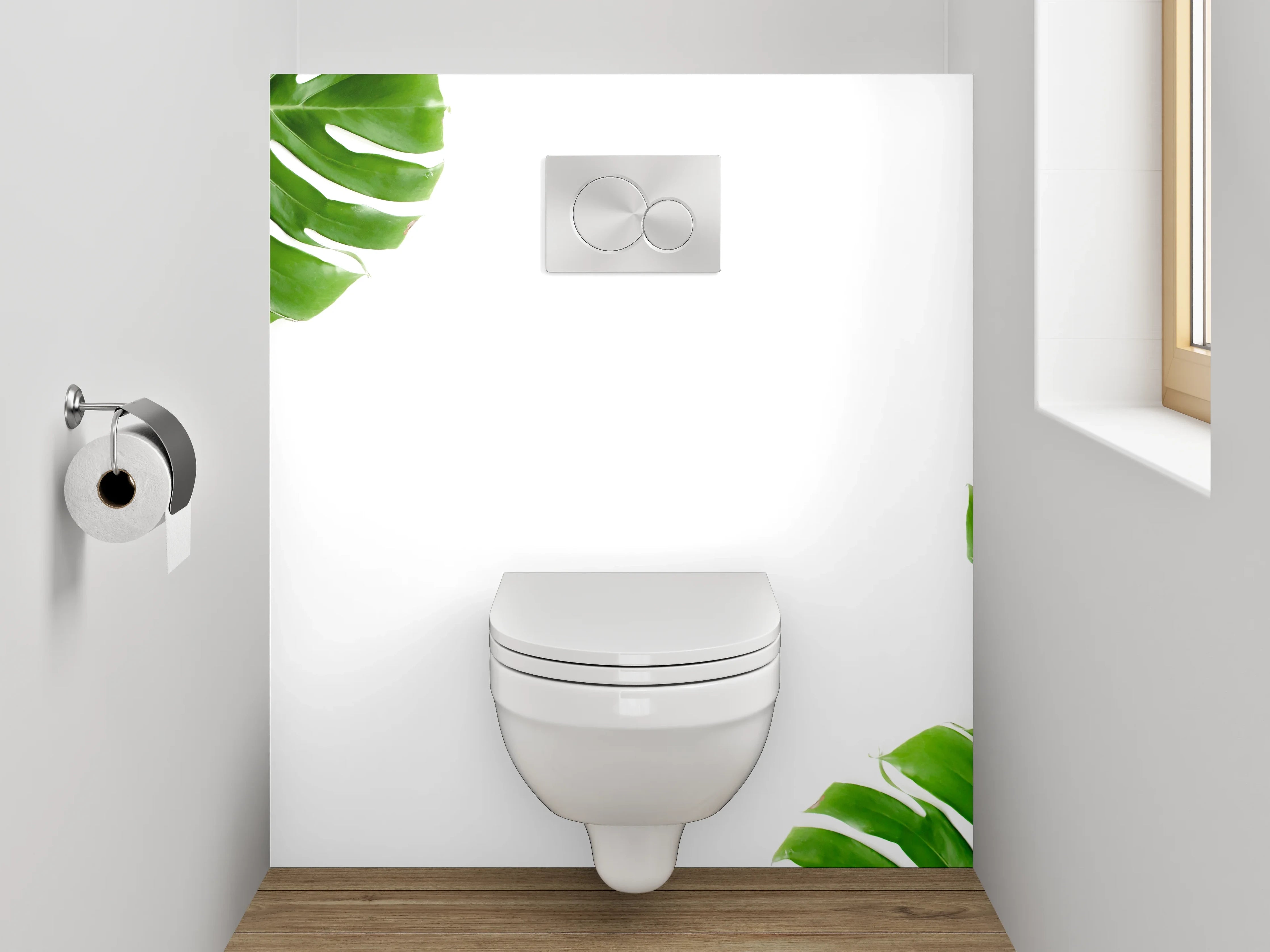 WC-Rückwand - Monstera-Blätter Naturmotiv grün weiß
