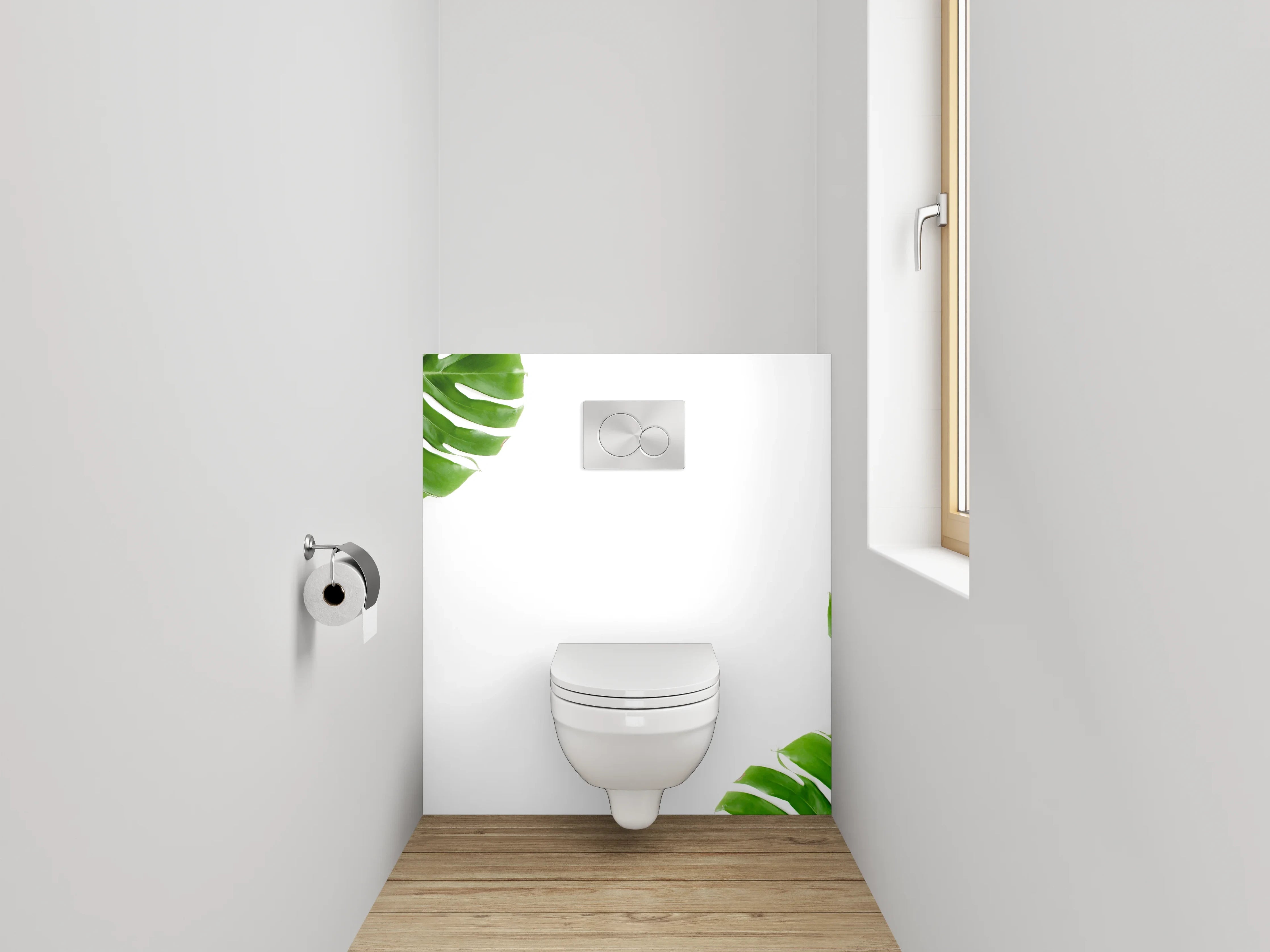 WC-Rückwand - Monstera-Blätter Naturmotiv grün weiß