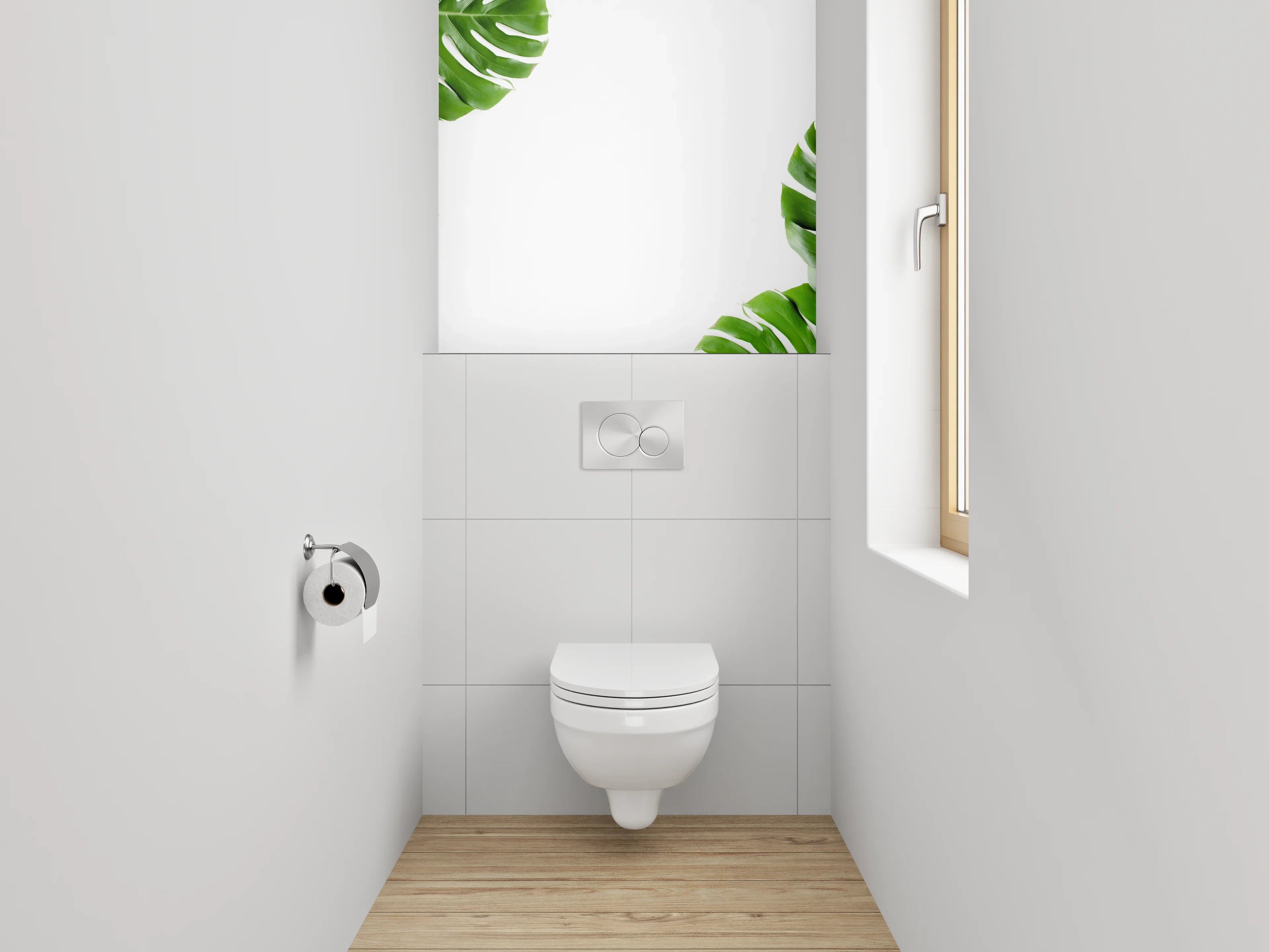 WC-Rückwand - Monstera-Blätter Naturmotiv grün weiß