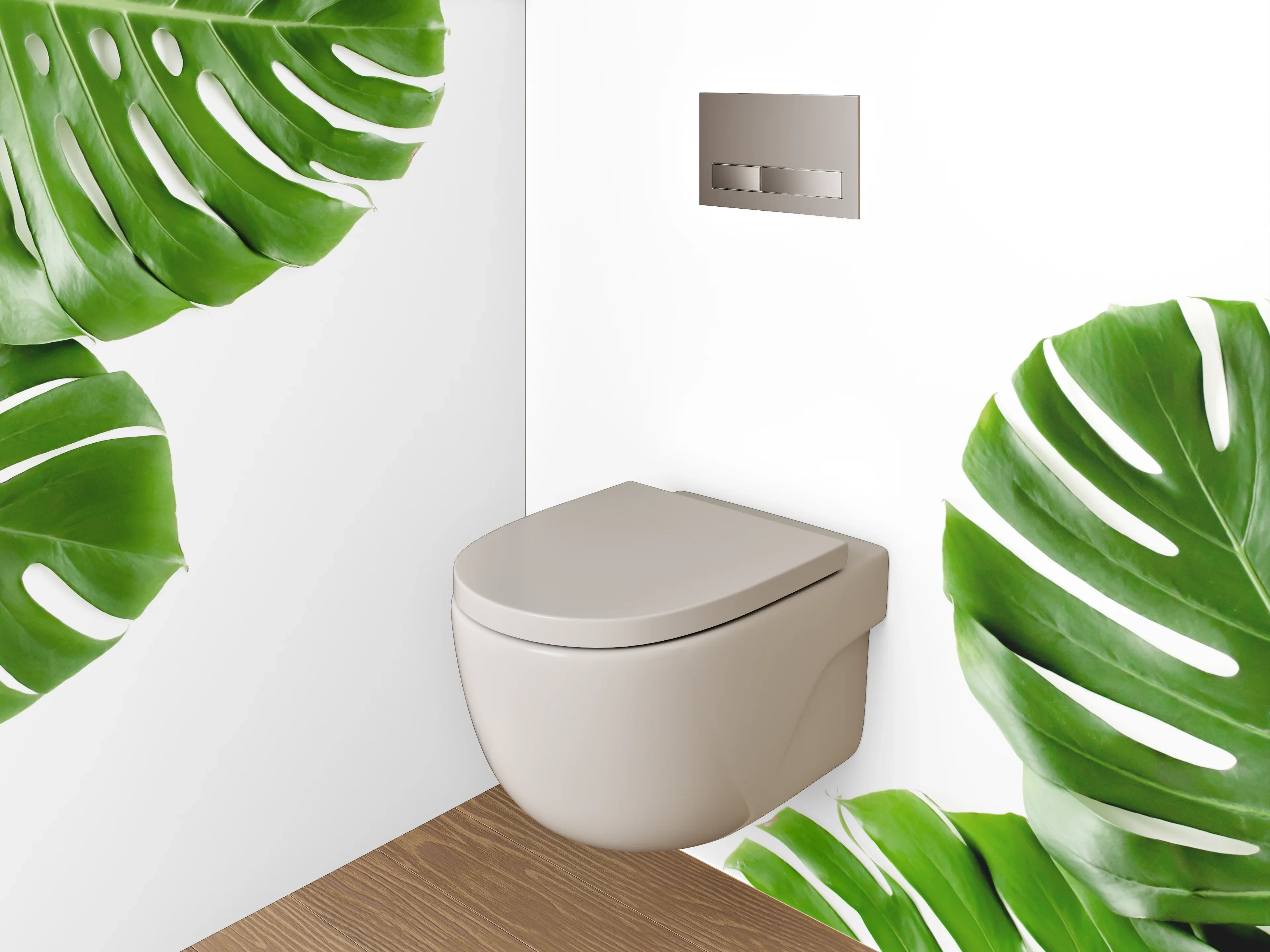 WC-Rückwand - Monstera-Blätter Naturmotiv grün weiß