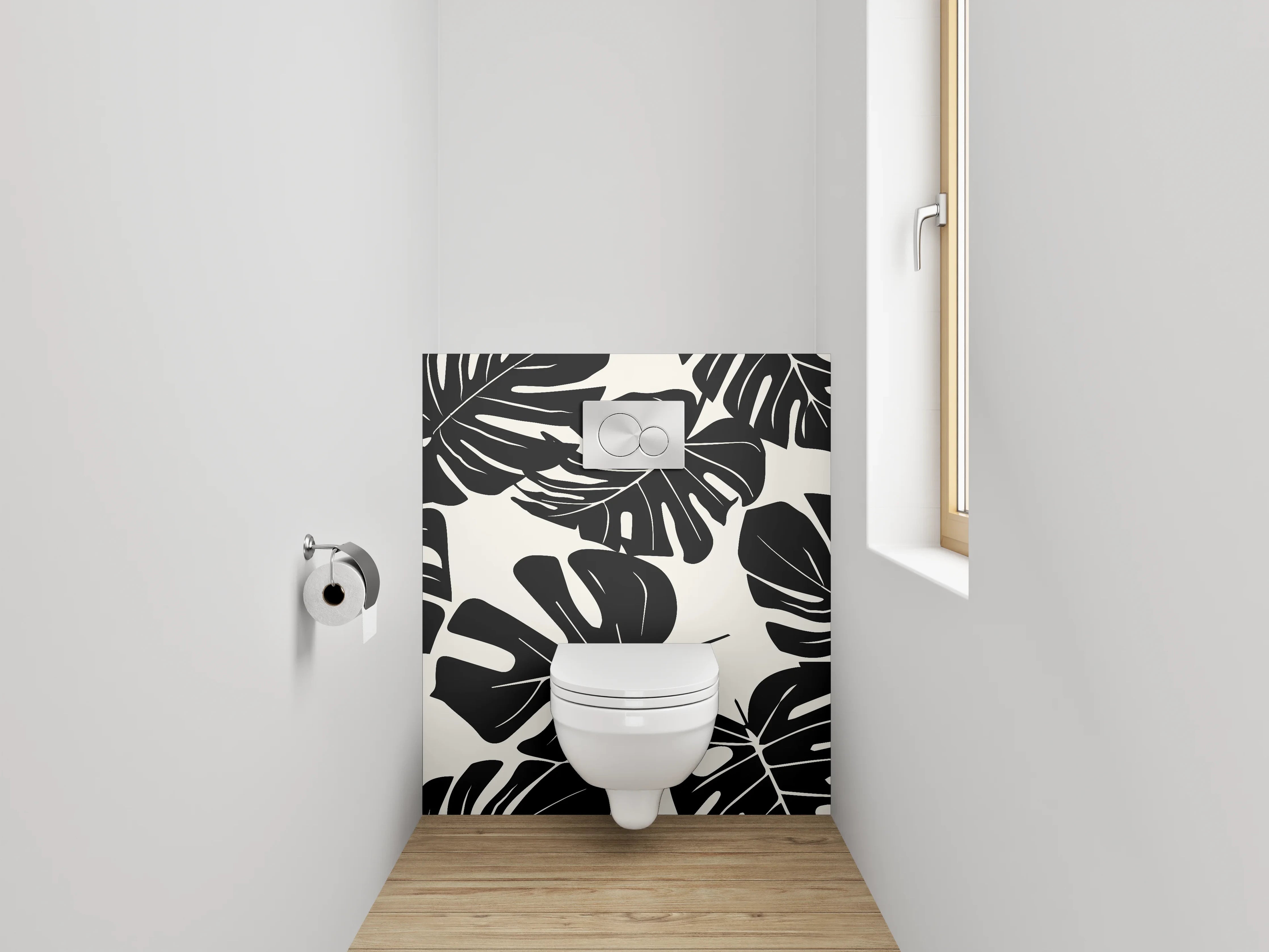 WC-Rückwand - Monstera Blätter Schwarz-Weiß Muster