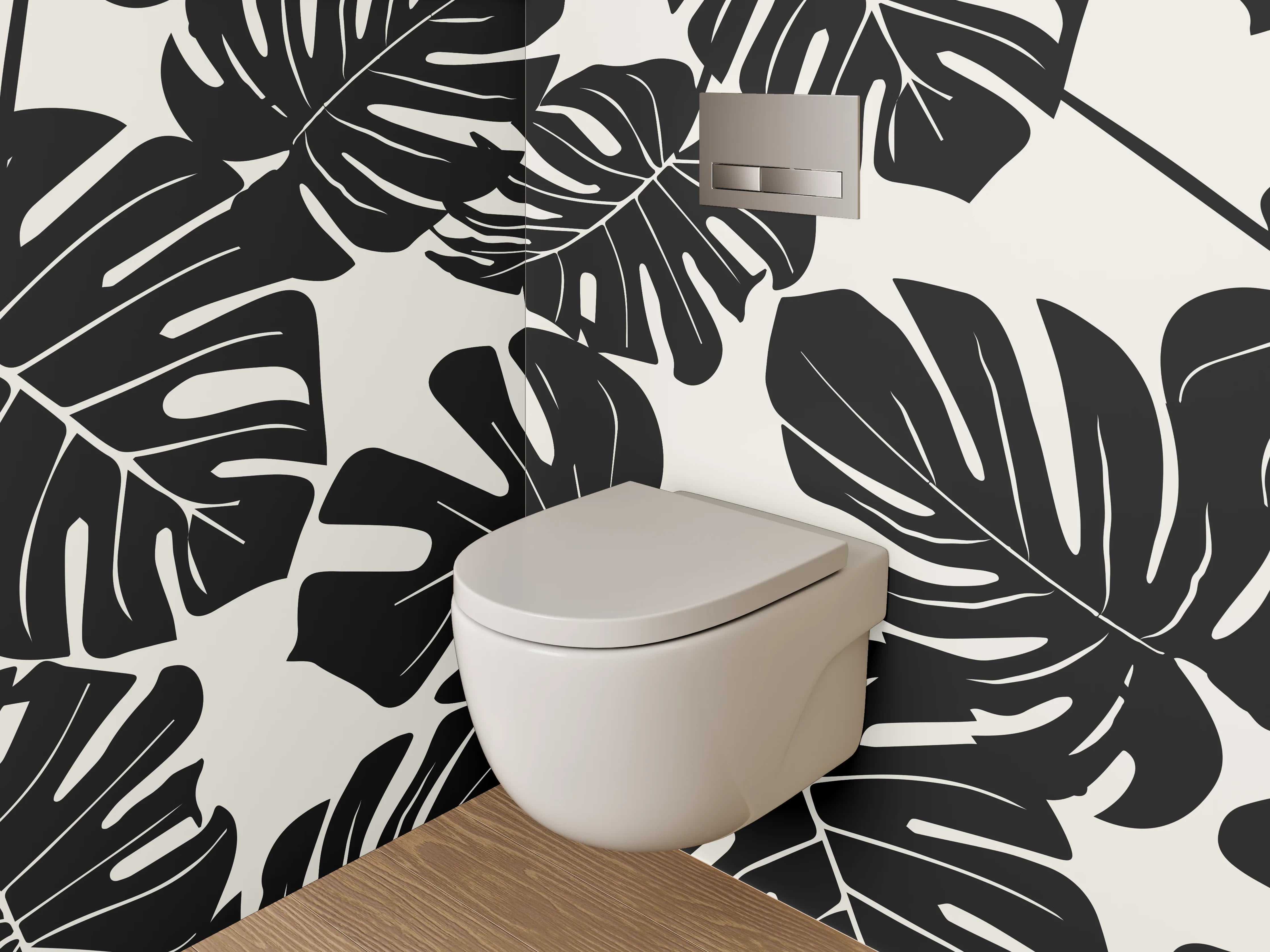 WC-Rückwand - Monstera Blätter Schwarz-Weiß Muster