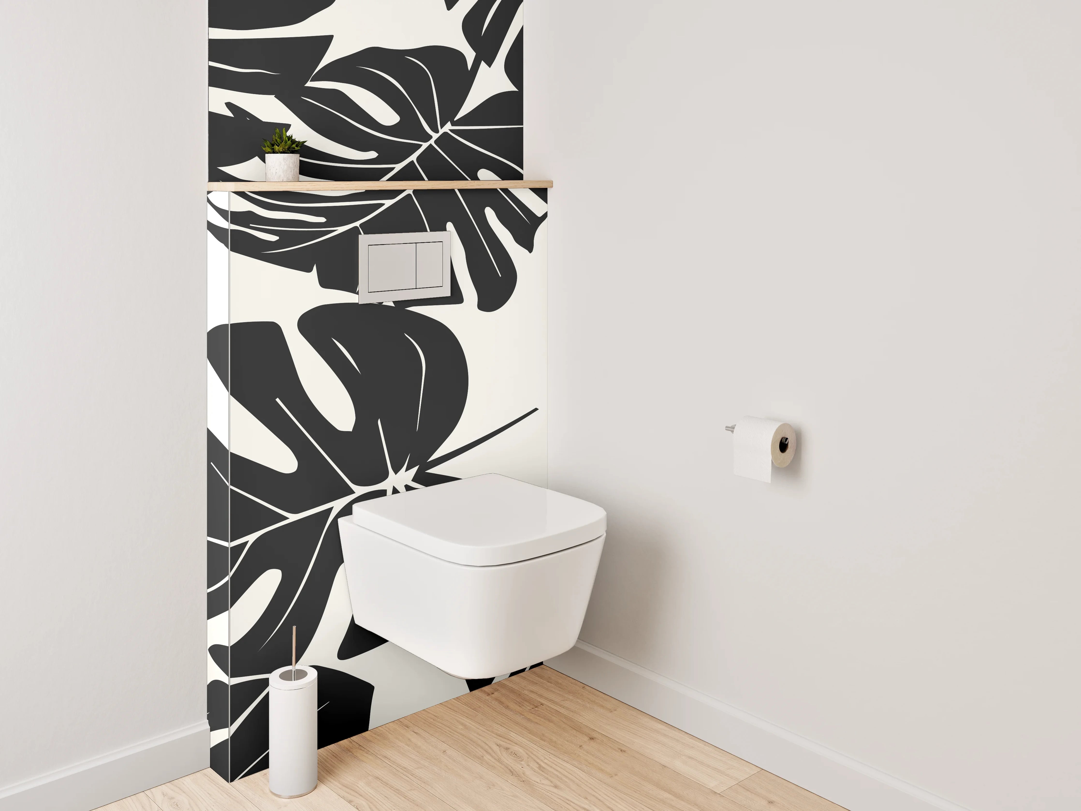 WC-Rückwand - Monstera Blätter Schwarz-Weiß Muster