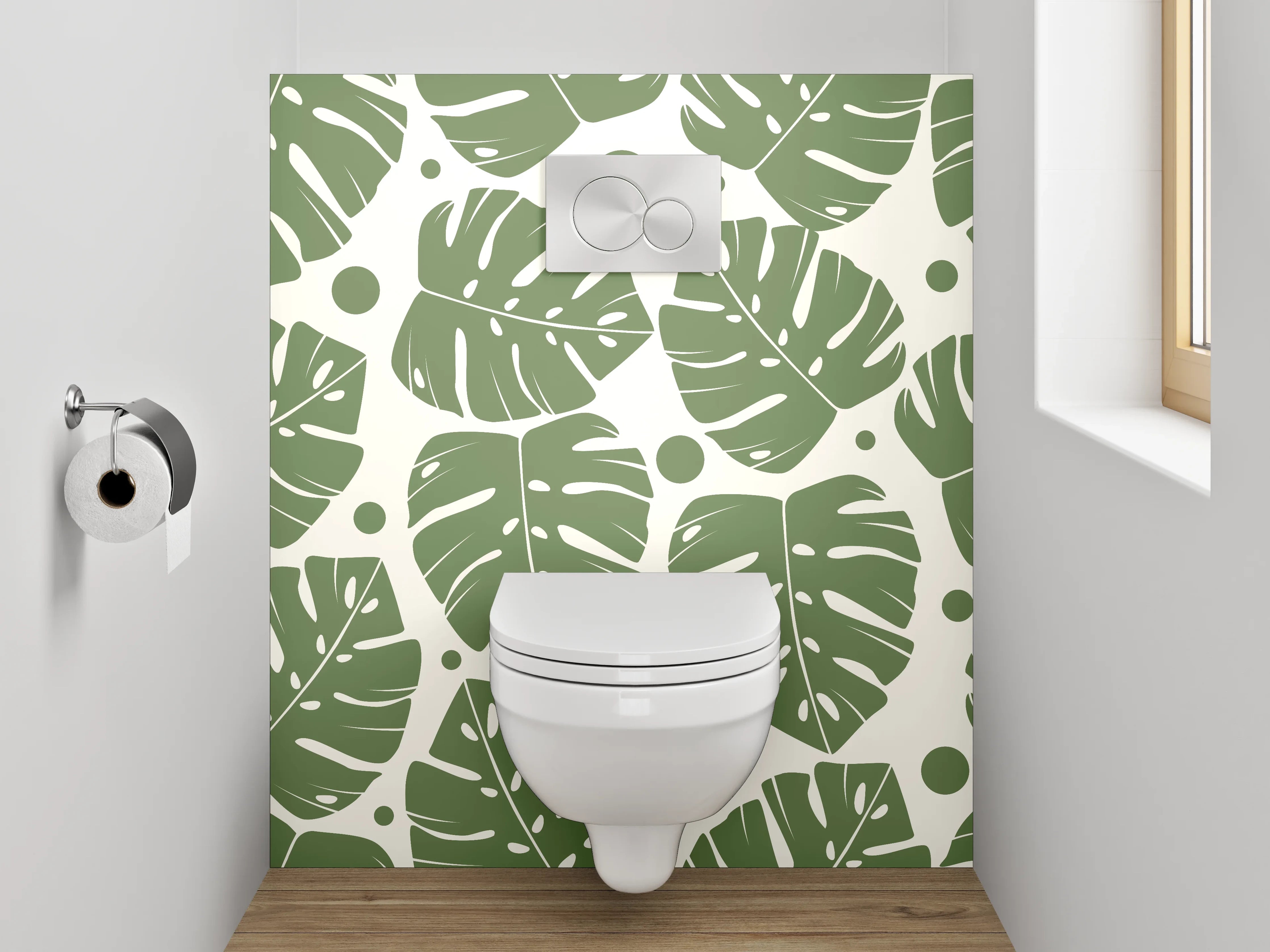 WC-Rückwand - Monstera Blätter Tropenmuster Grün
