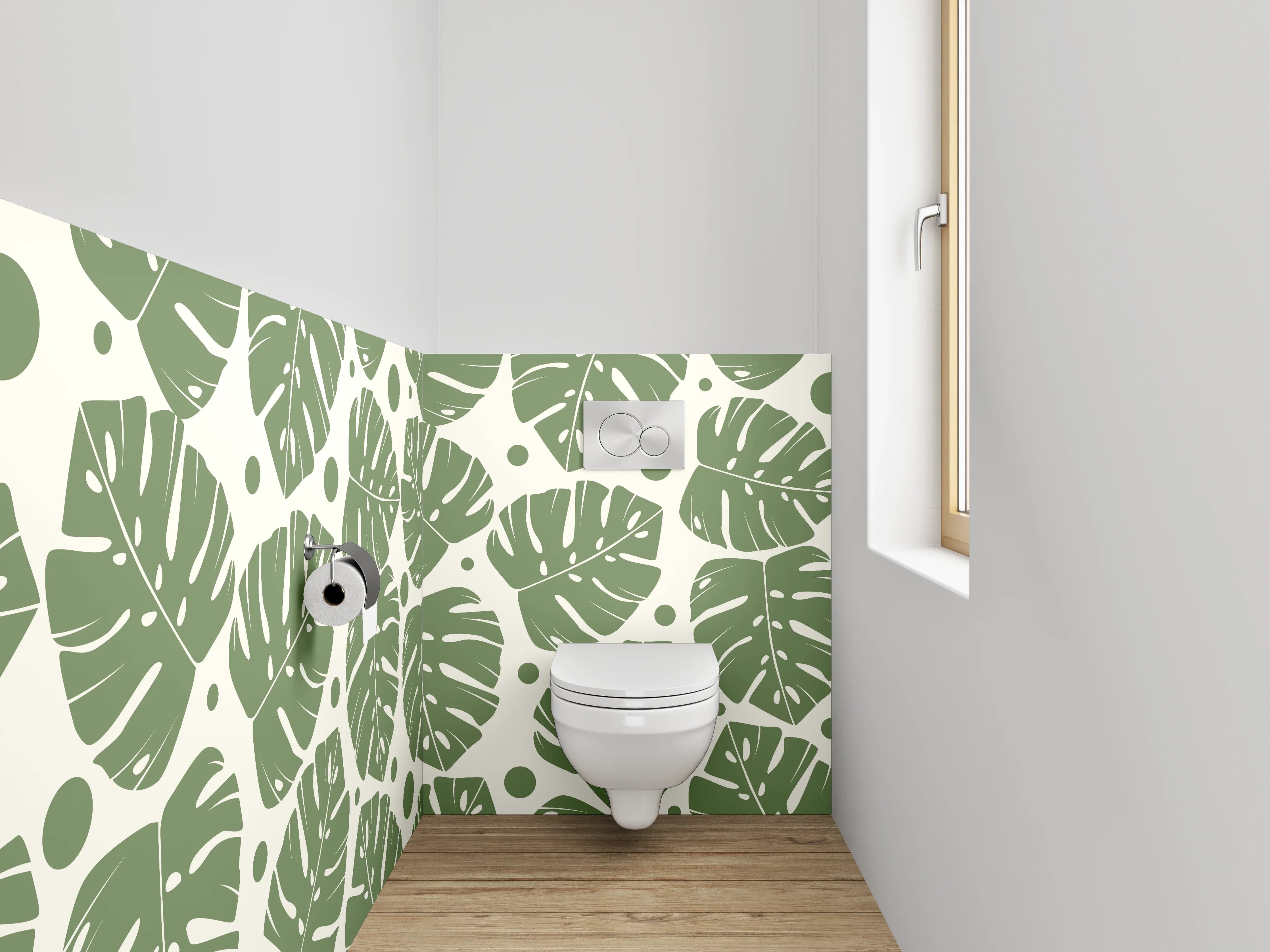 WC-Rückwand - Monstera Blätter Tropenmuster Grün