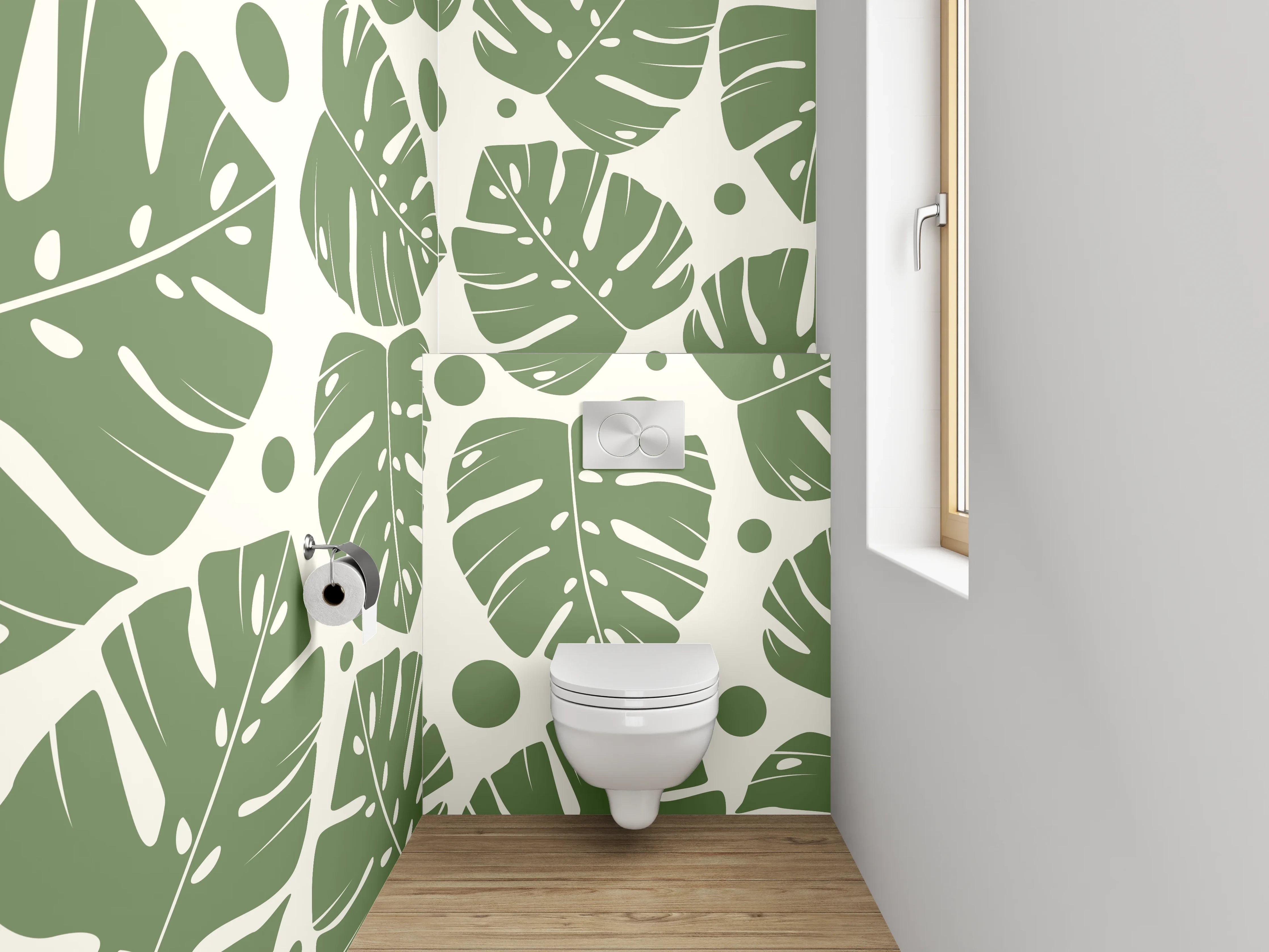 WC-Rückwand - Monstera Blätter Tropenmuster Grün