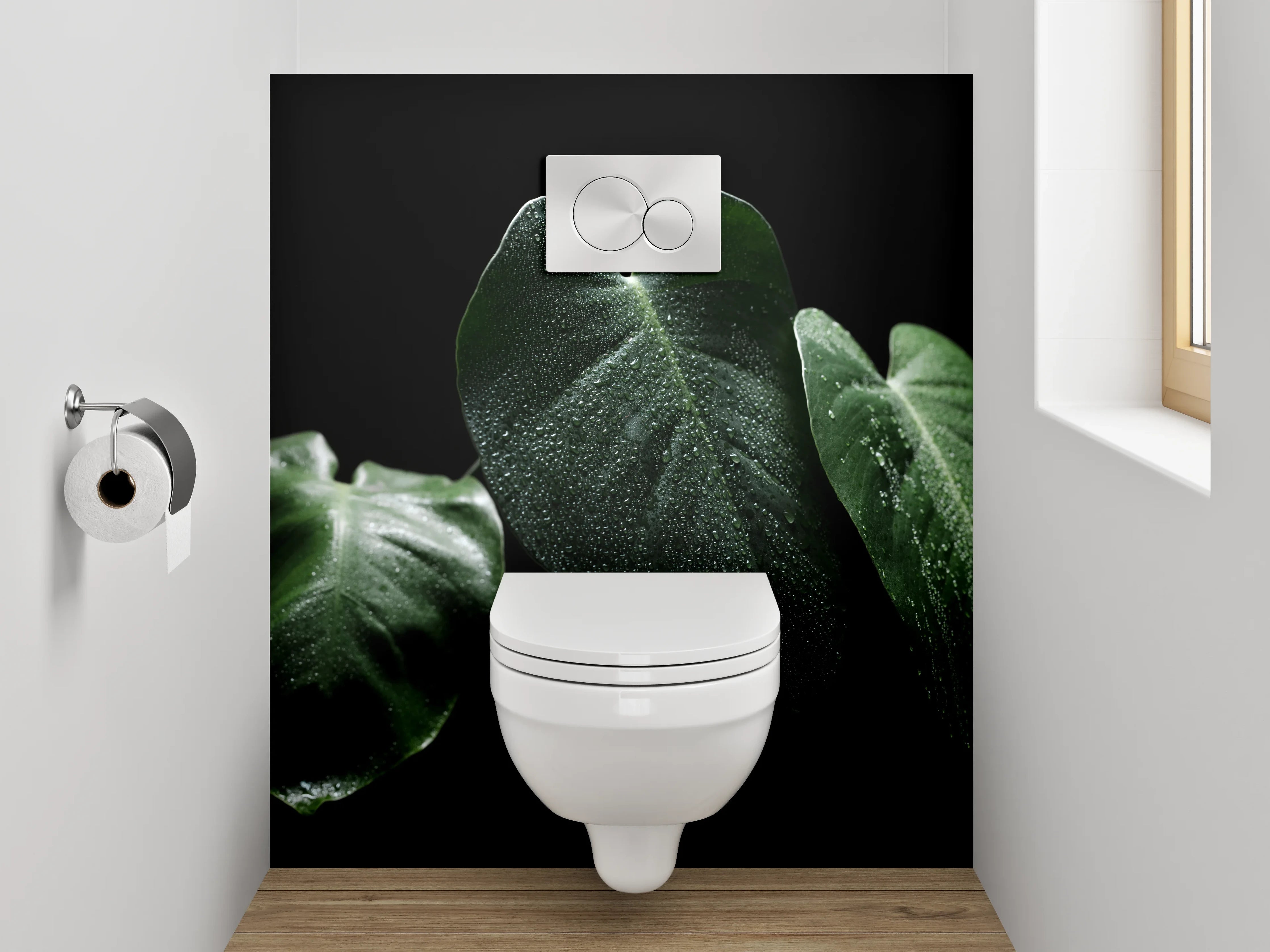 WC-Rückwand - Monstera Blätter Tropfen Dunkelgrün Foto